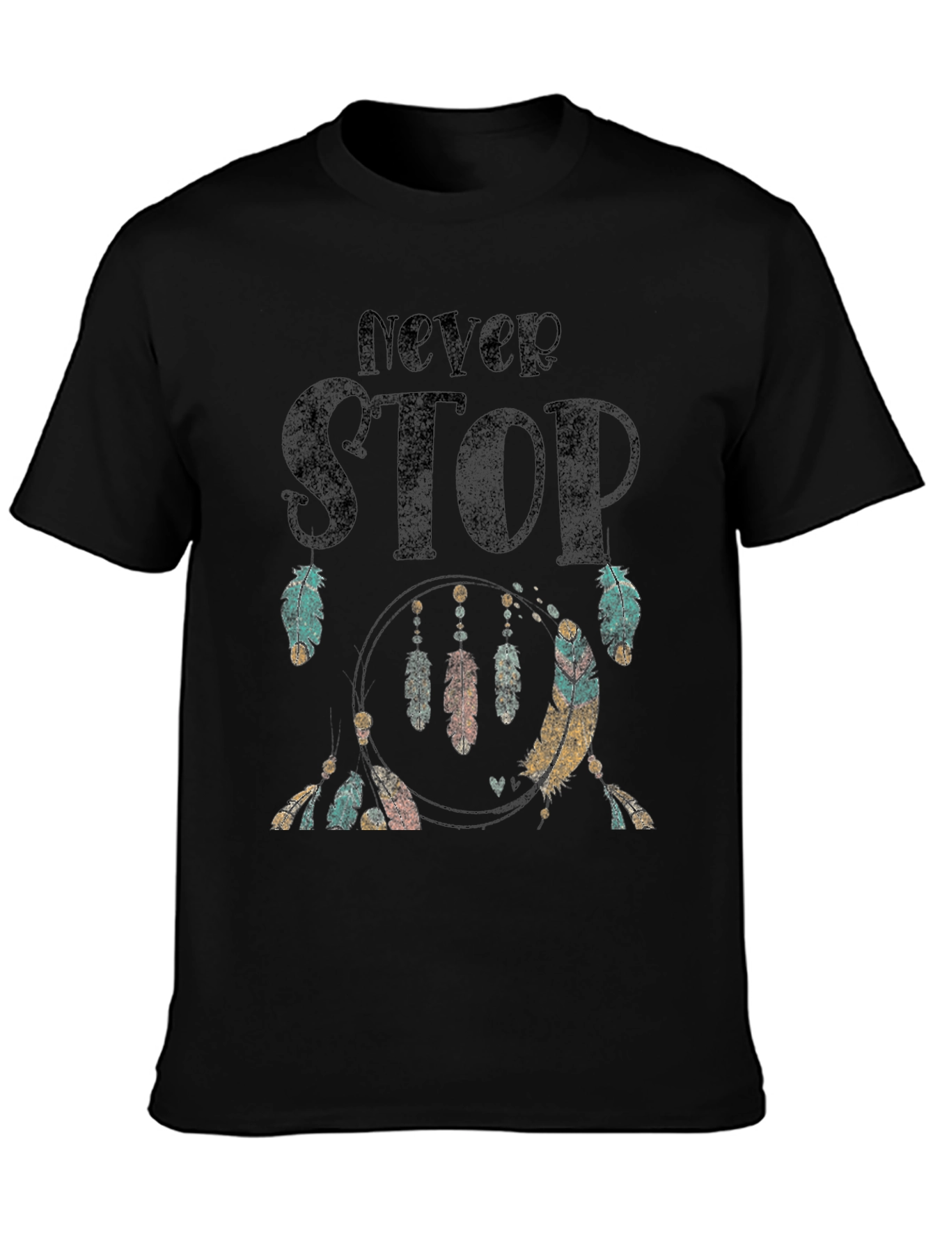 Never Stop Feather Graphic Black T-Shirt
