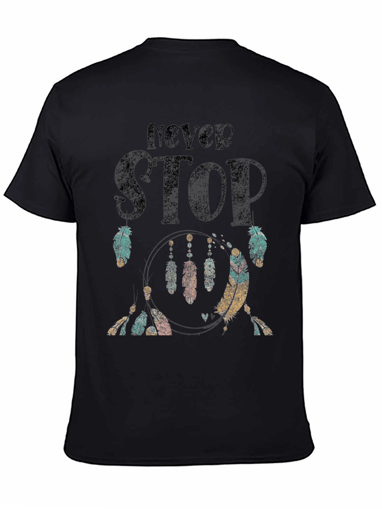 Never Stop Feather Graphic Black T-Shirt
