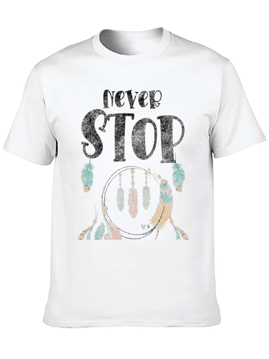 Never Stop Feather Graphic Black T-Shirt