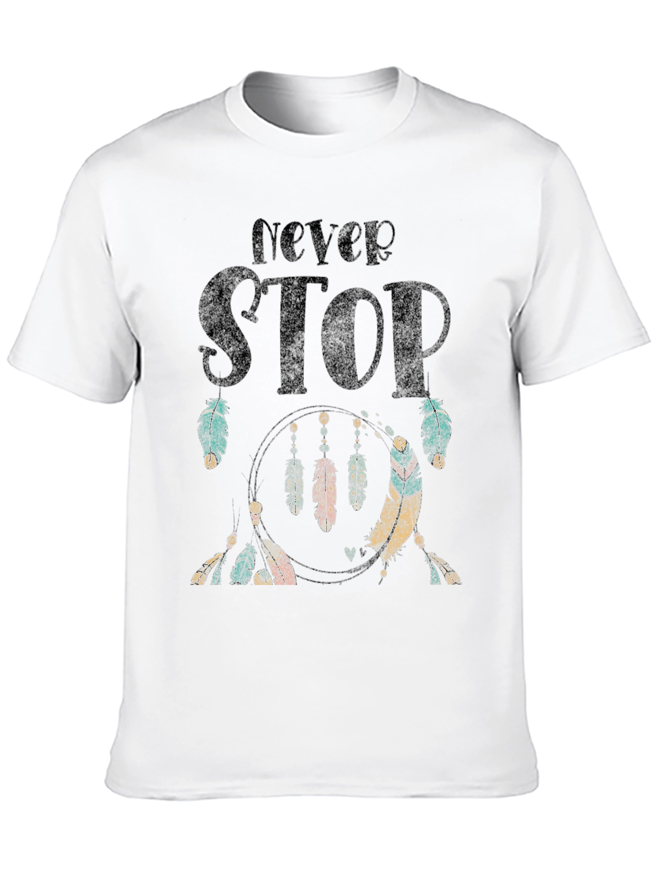 Never Stop Feather Graphic Black T-Shirt