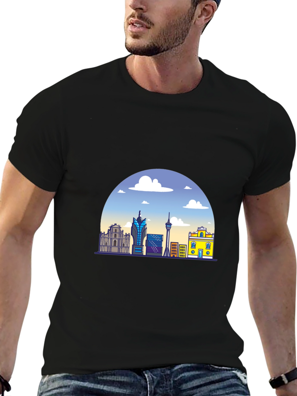 Macau Skyline Graphic Black T-Shirt