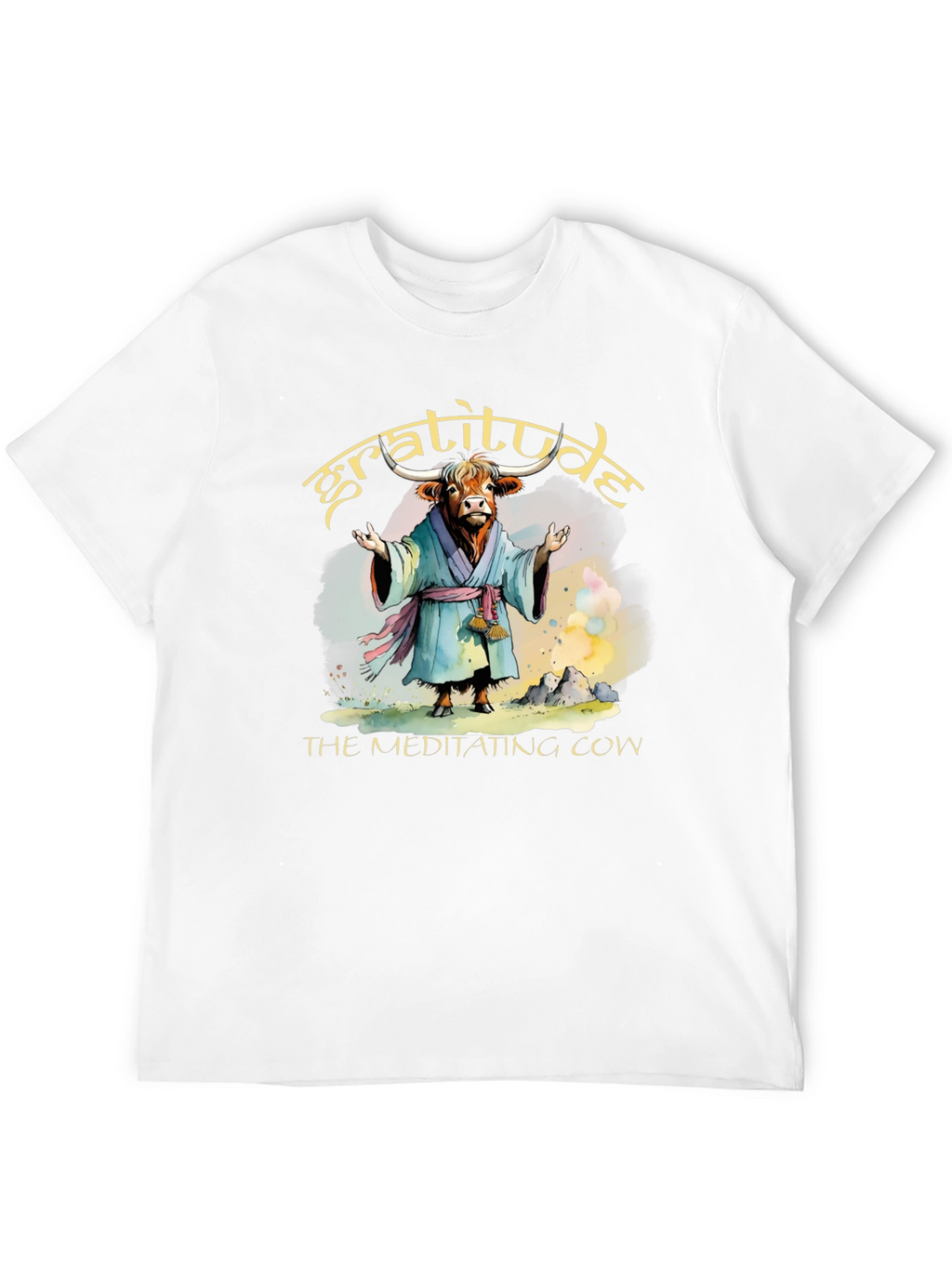 Gratitude Meditating Cow Graphic T-Shirt