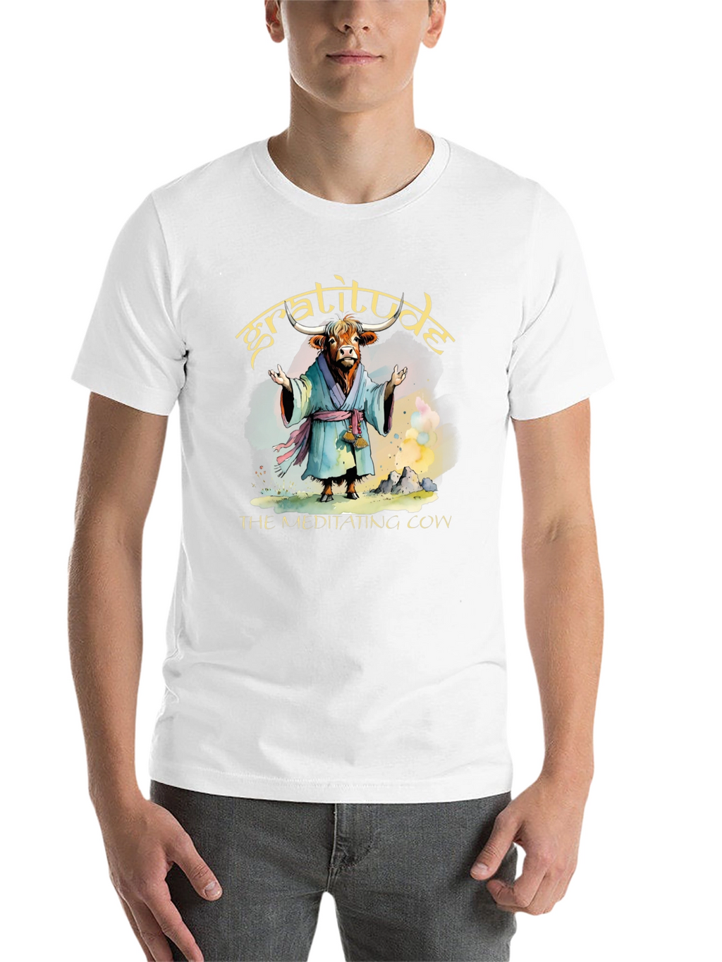 Gratitude Meditating Cow Graphic T-Shirt