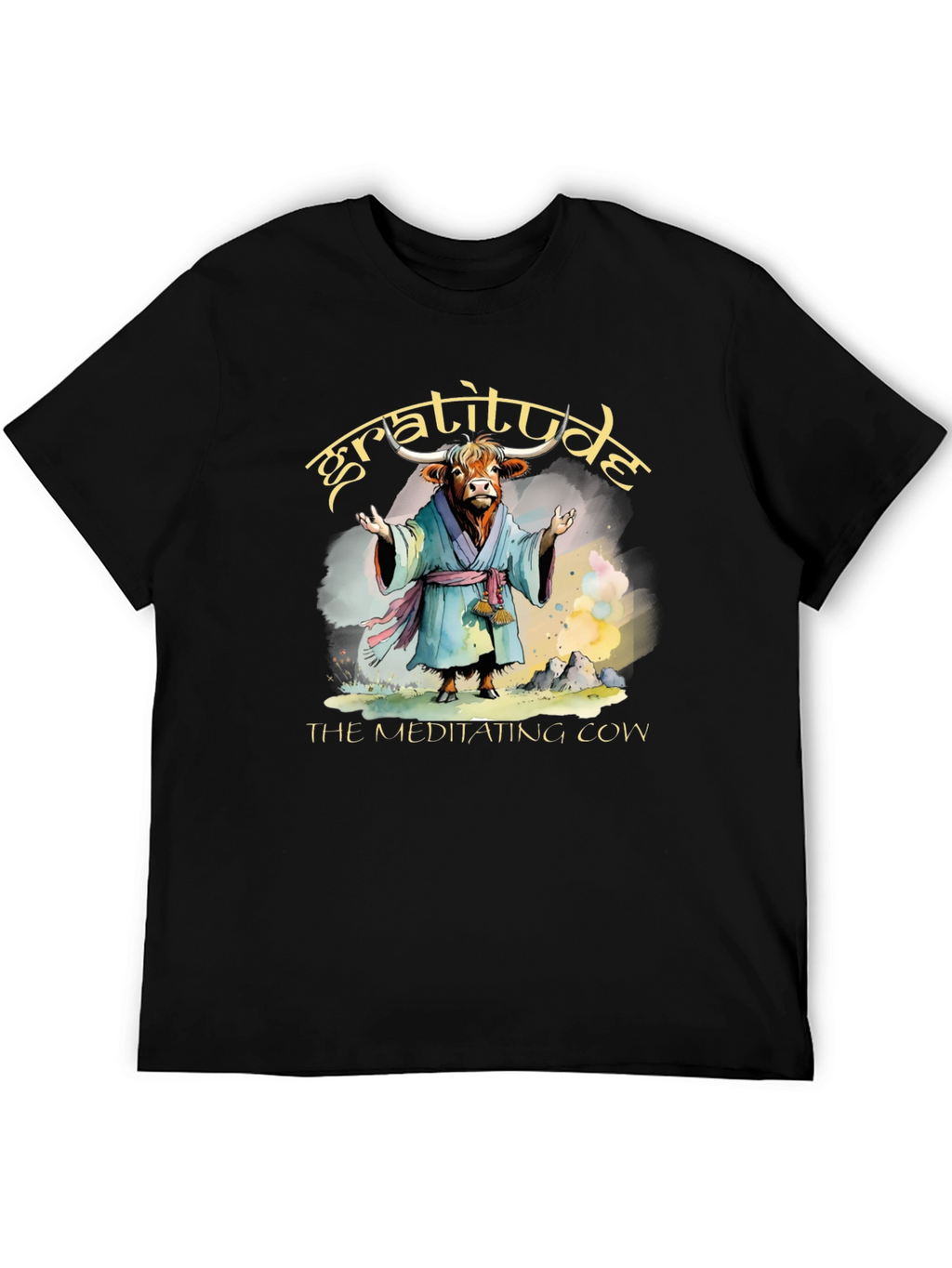 Gratitude Meditating Cow Graphic T-Shirt