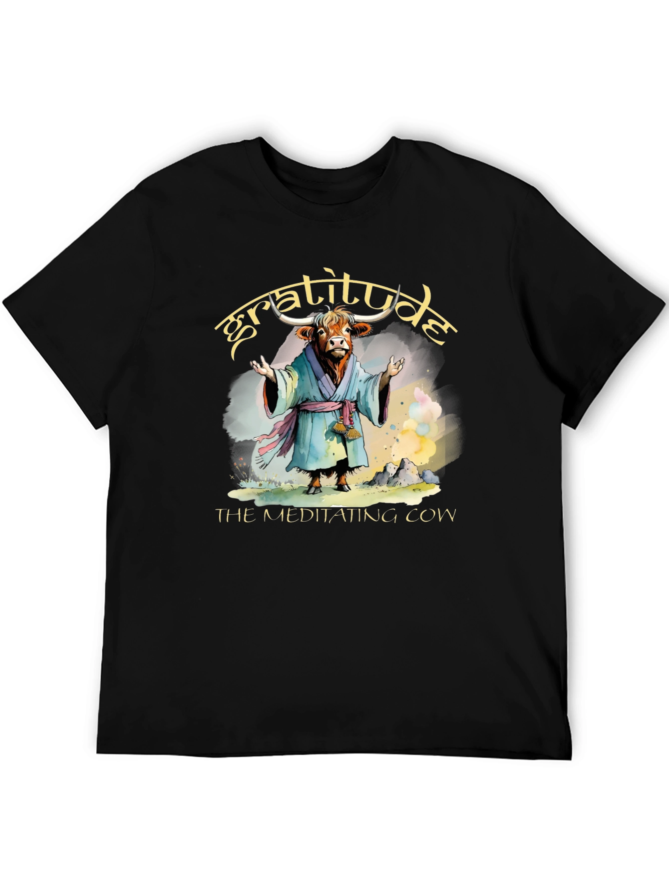 Gratitude Meditating Cow Graphic T-Shirt