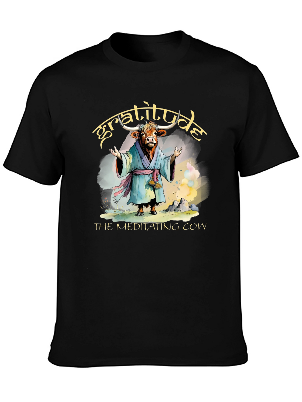 Gratitude Meditating Cow Graphic T-Shirt