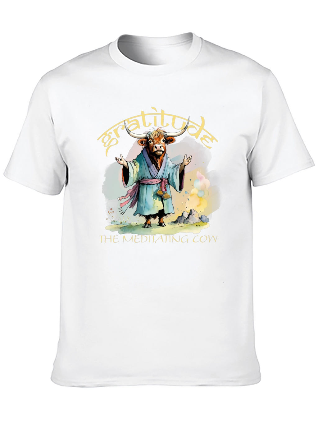 Gratitude Meditating Cow Graphic T-Shirt