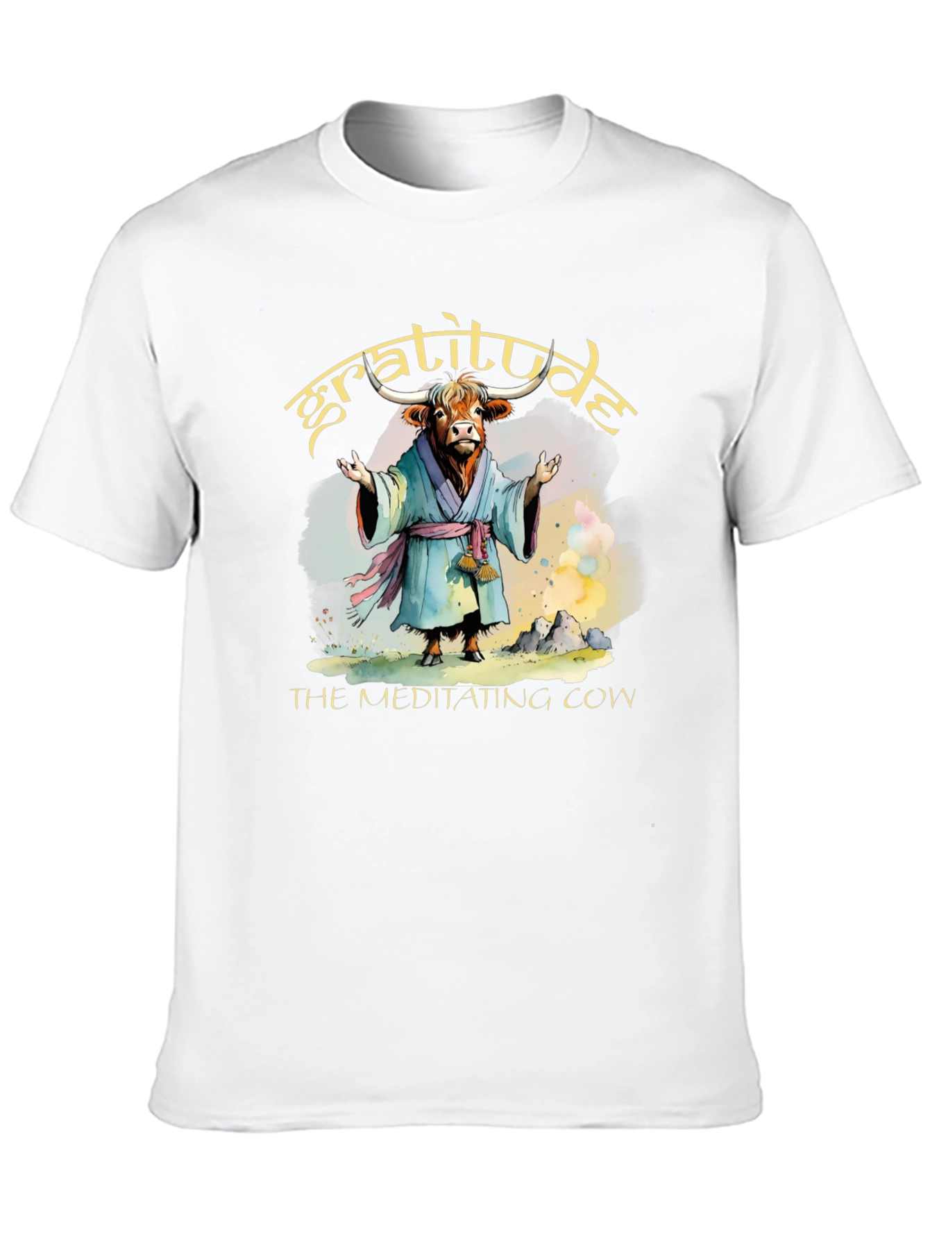 Gratitude Meditating Cow Graphic T-Shirt