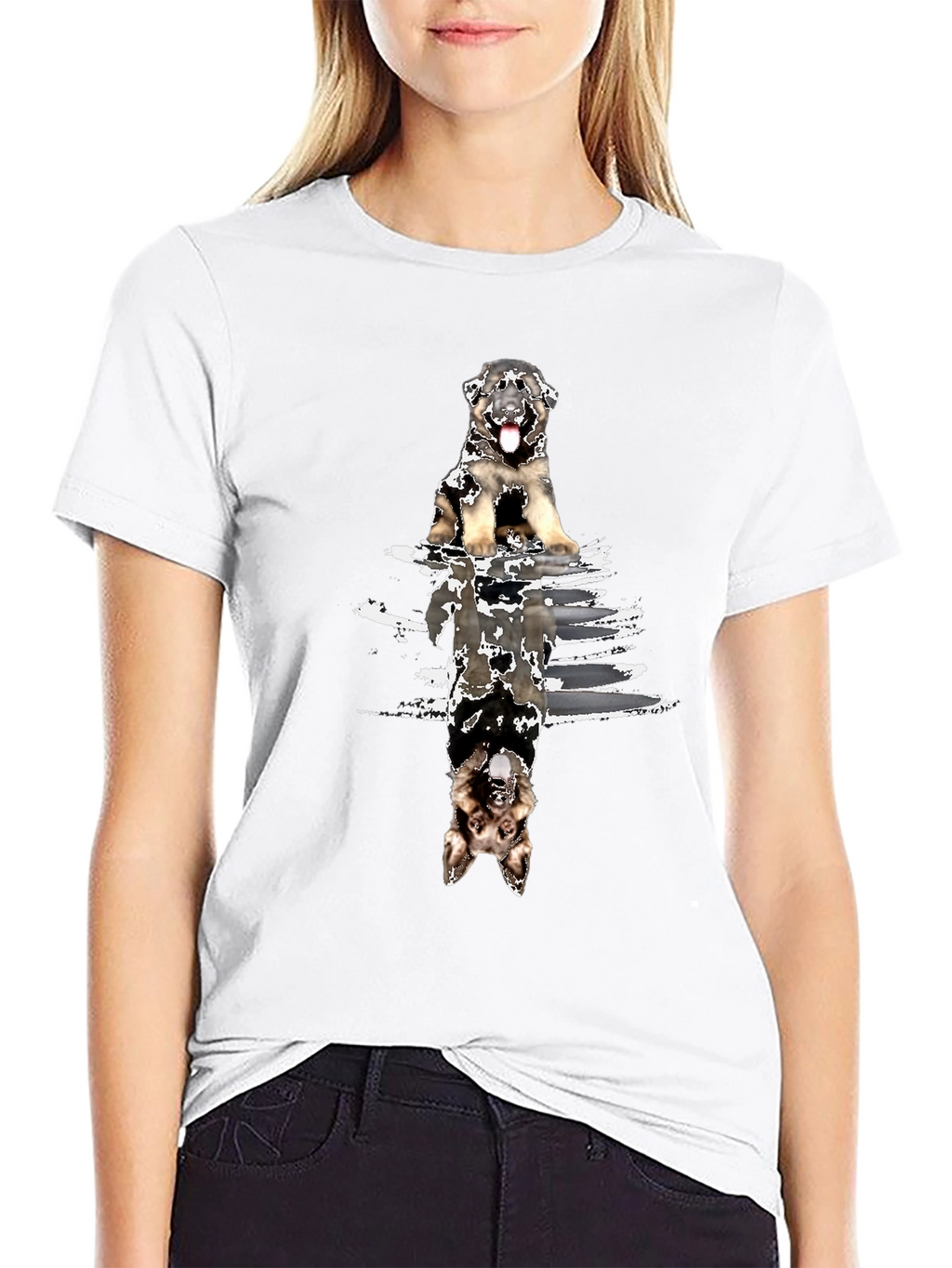 Dog Reflection Graphic Tee - Black Cotton Blend
