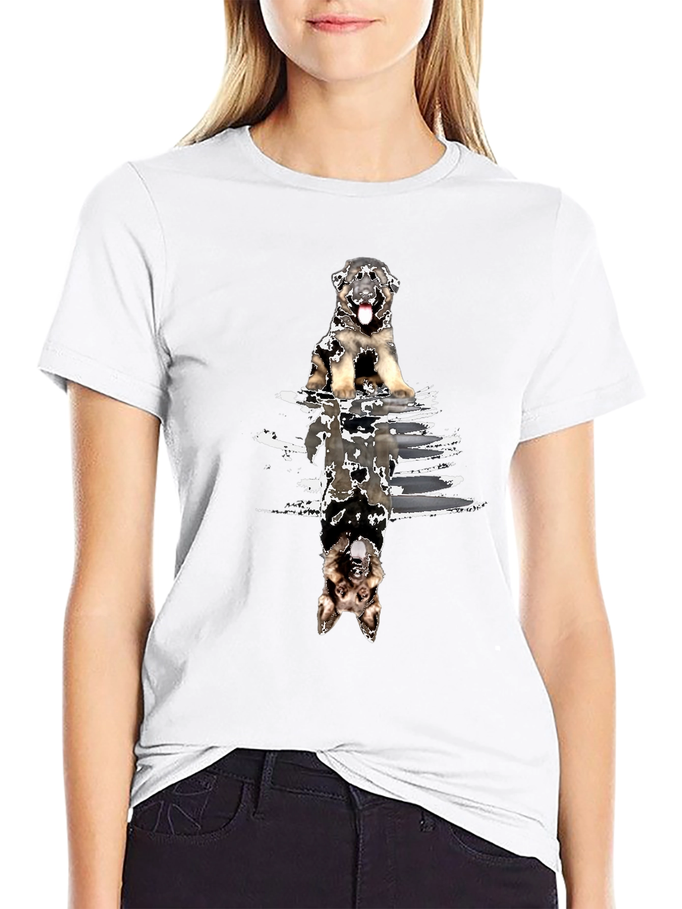 Dog Reflection Graphic Tee - Black Cotton Blend