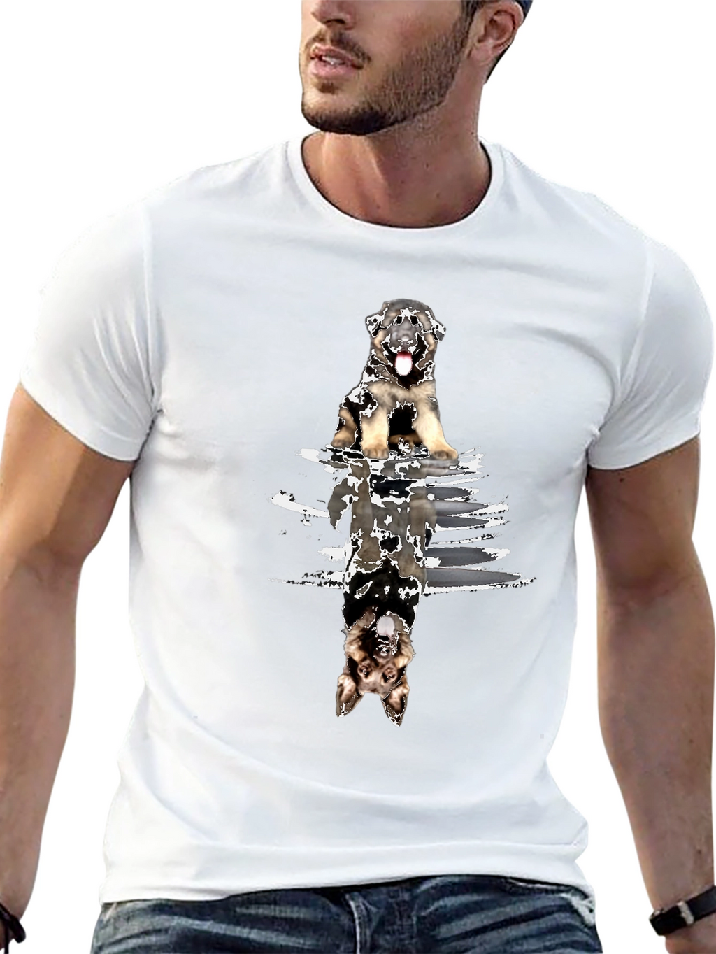Dog Reflection Graphic Tee - Black Cotton Blend