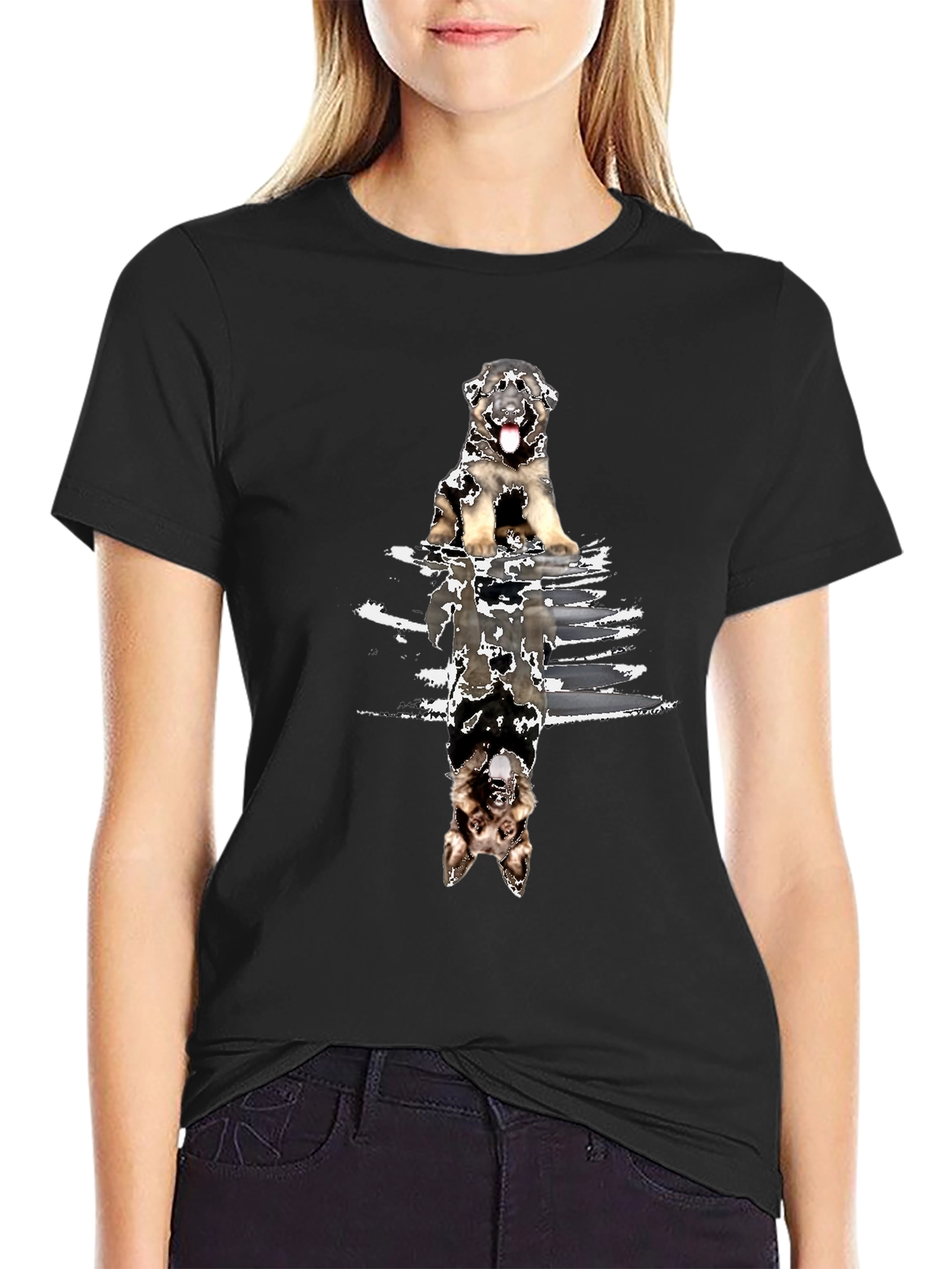 Dog Reflection Graphic Tee - Black Cotton Blend
