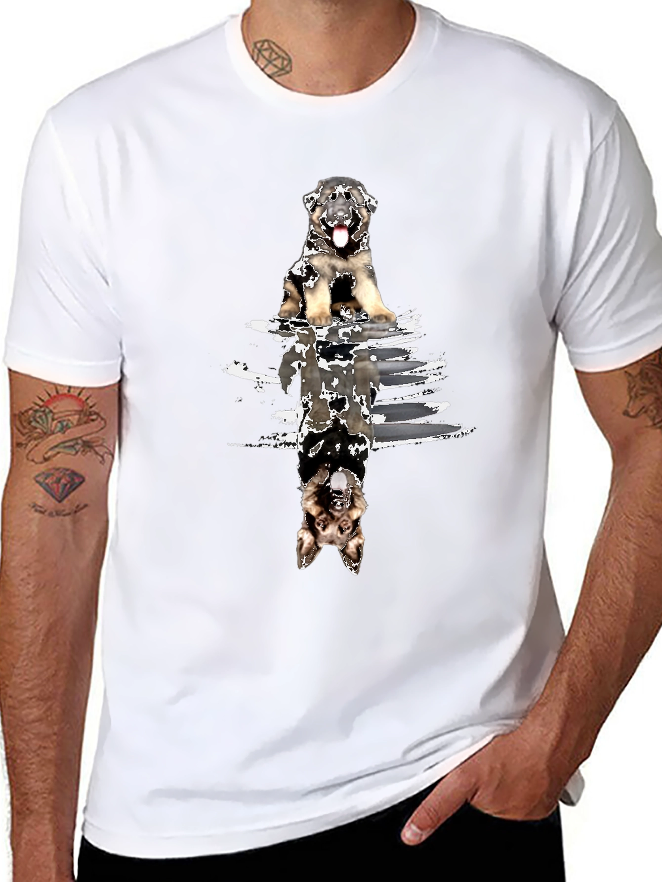 Dog Reflection Graphic Tee - Black Cotton Blend