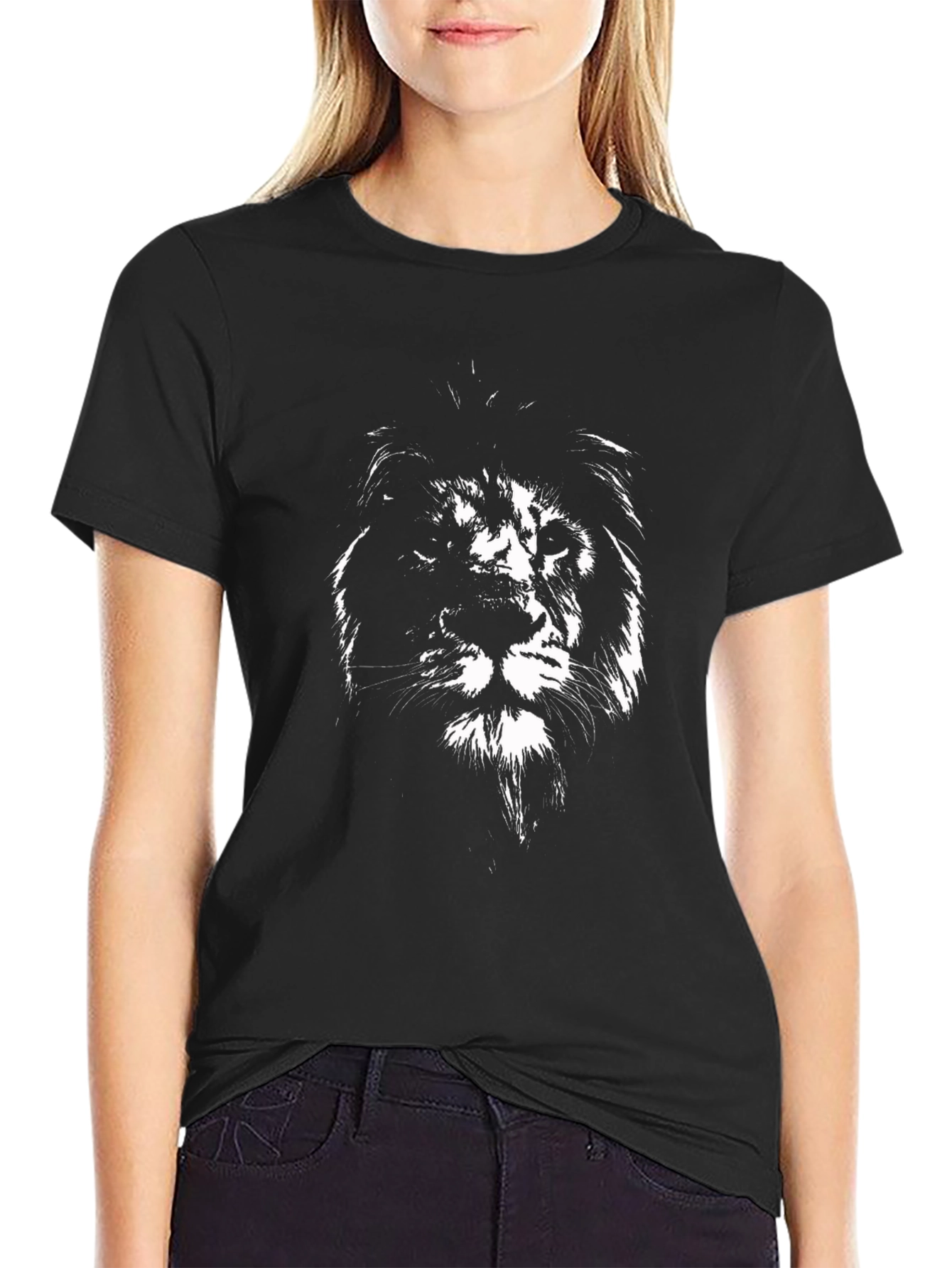 Black T-Shirt with Lion Graphic
