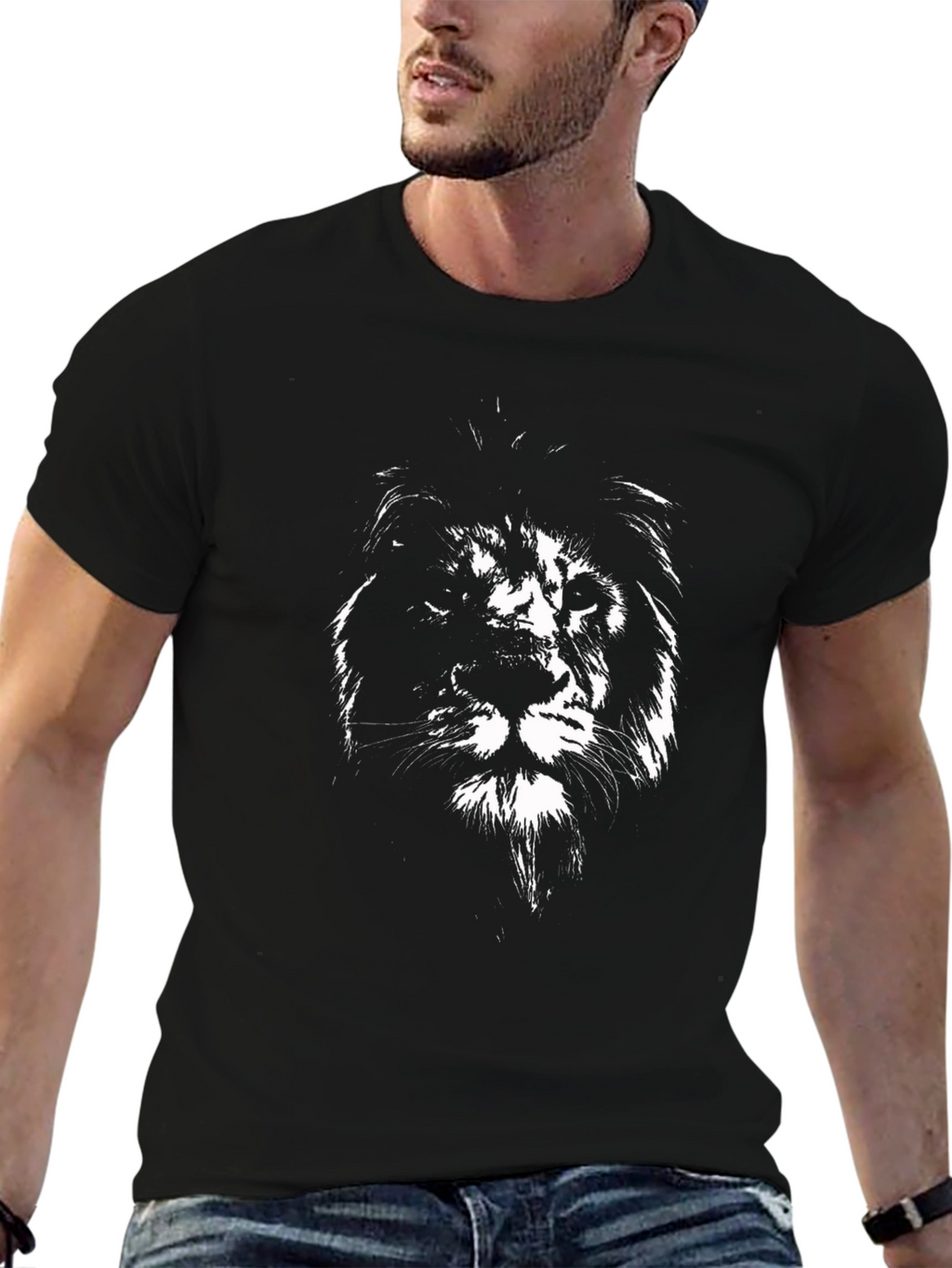 Black T-Shirt with Lion Graphic