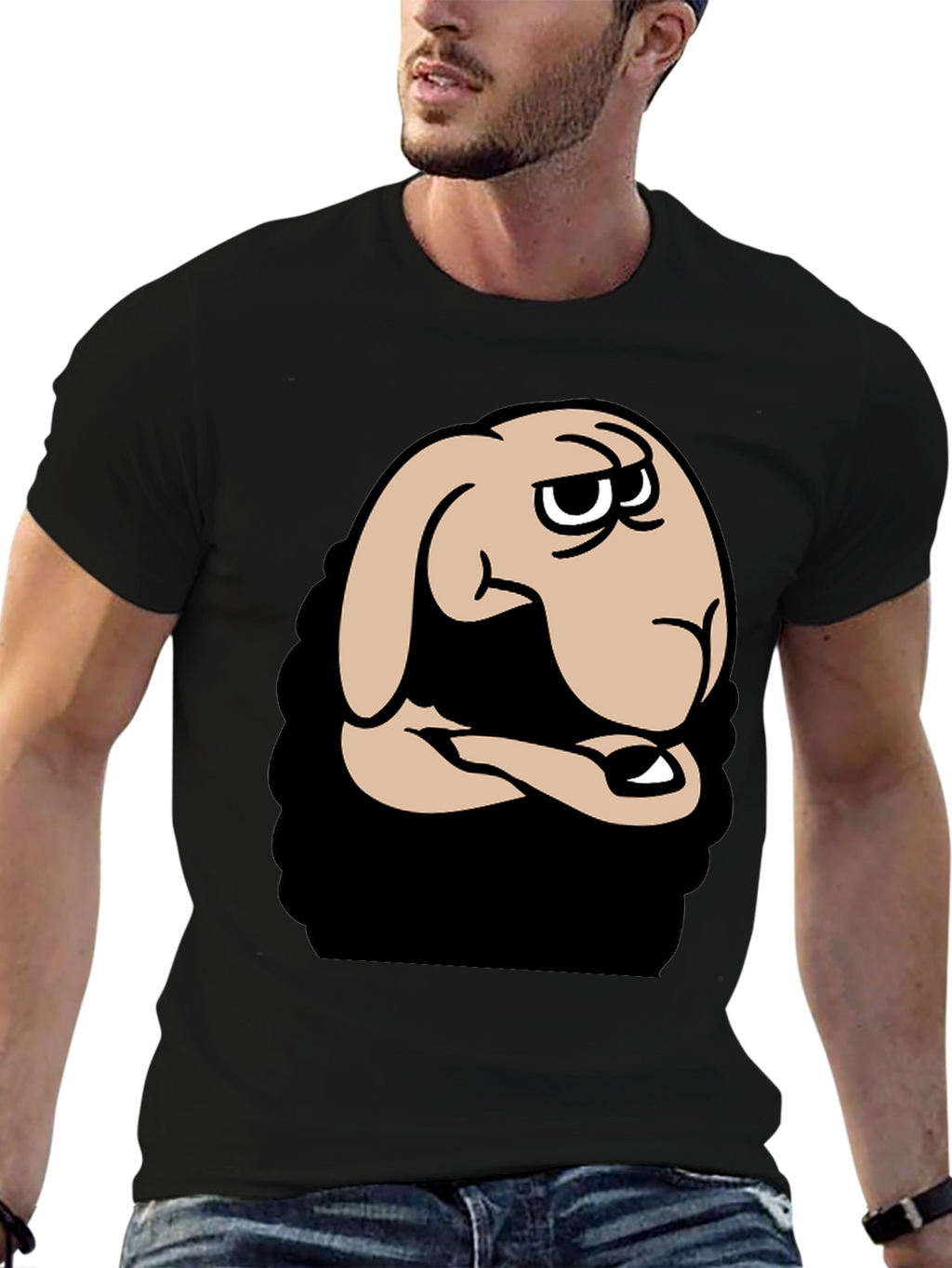 Funny Cartoon Sheep Graphic Black T-Shirt