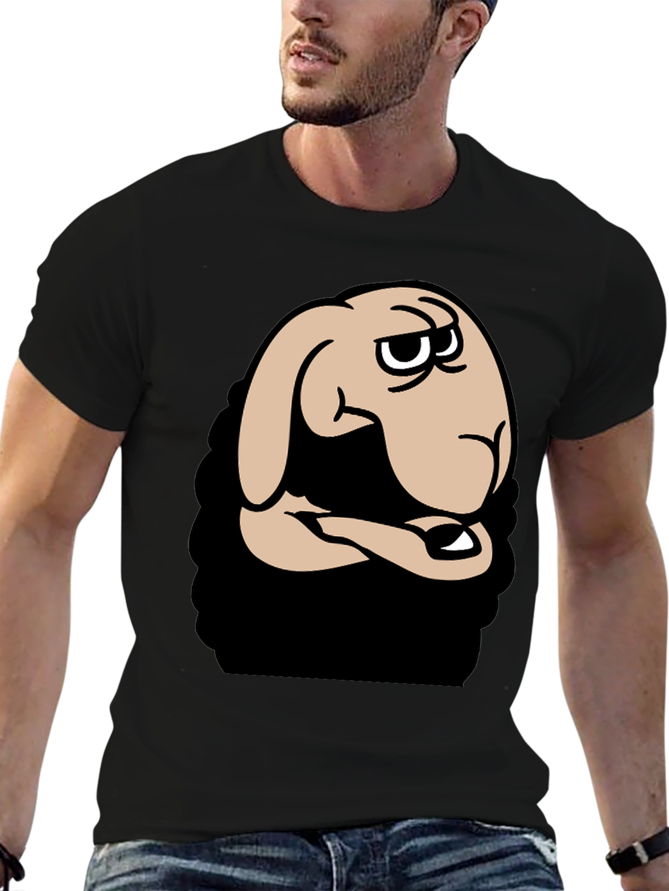 Funny Cartoon Sheep Graphic Black T-Shirt
