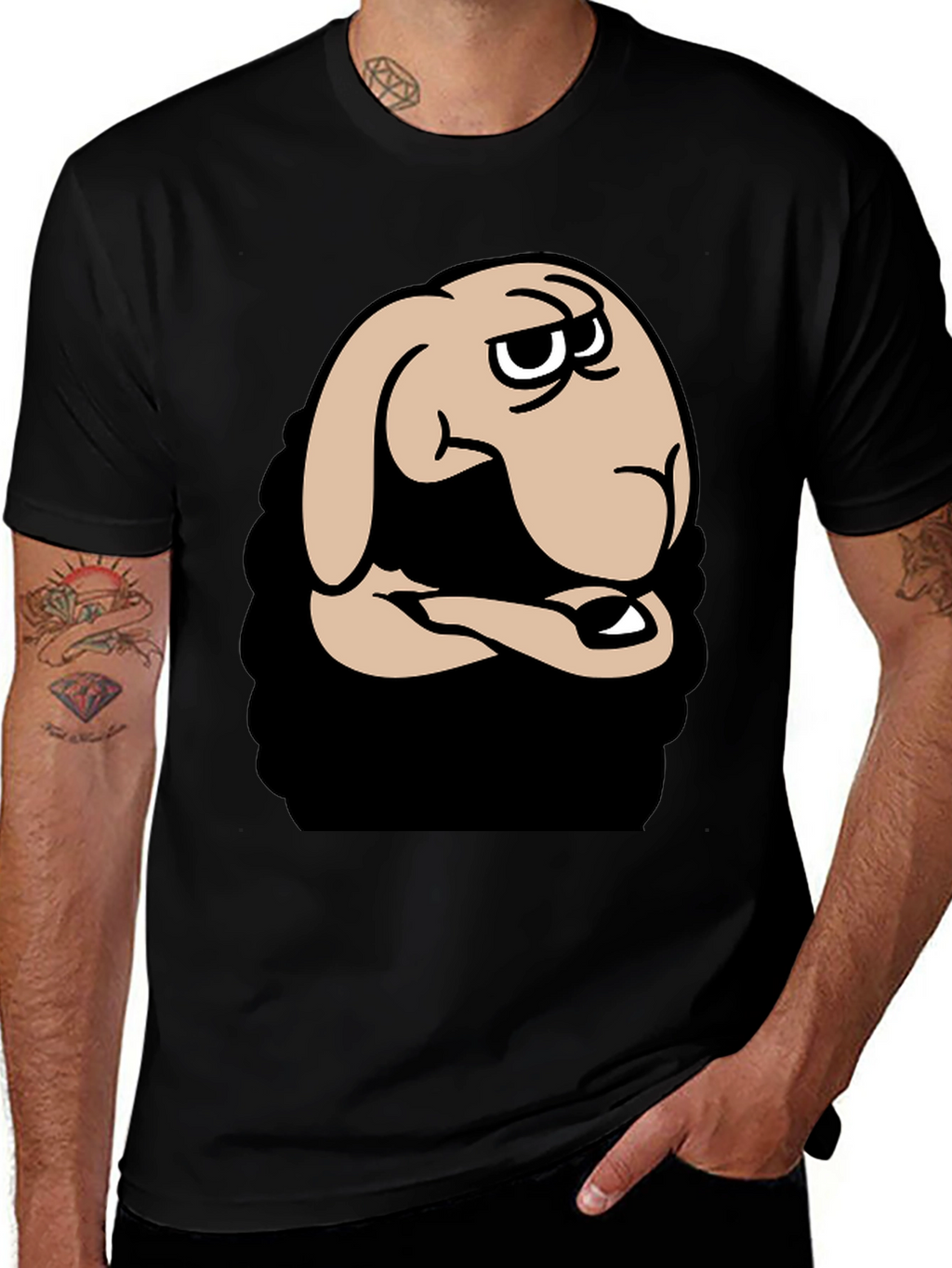 Funny Cartoon Sheep Graphic Black T-Shirt