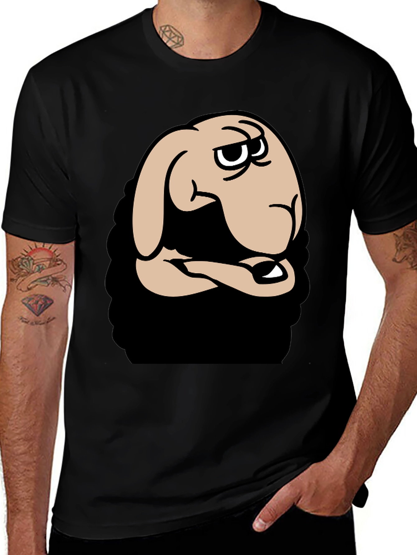 Funny Cartoon Sheep Graphic Black T-Shirt