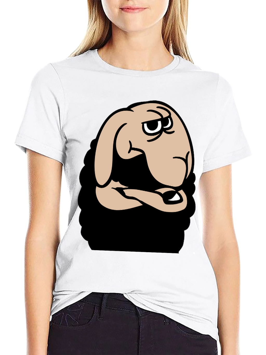 Funny Cartoon Sheep Graphic Black T-Shirt