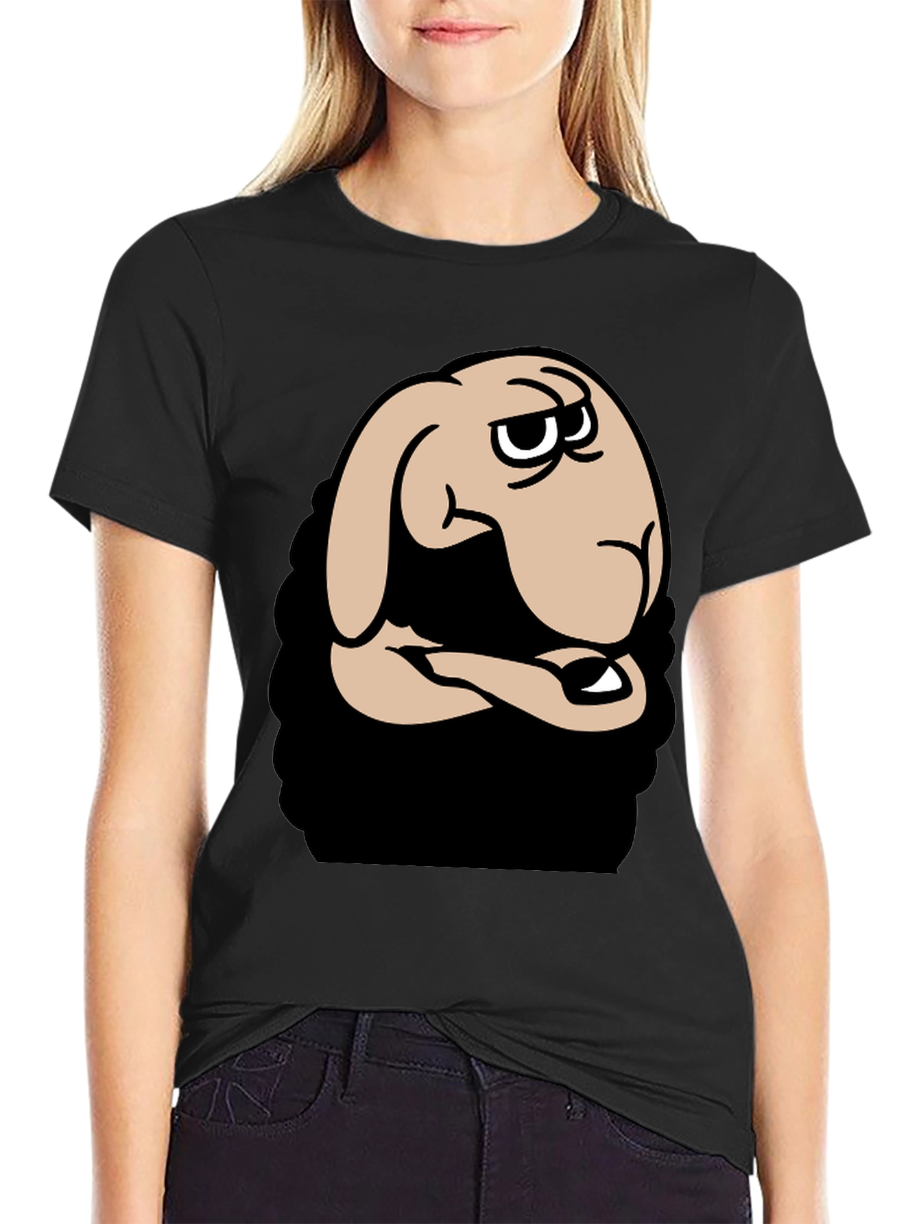 Funny Cartoon Sheep Graphic Black T-Shirt