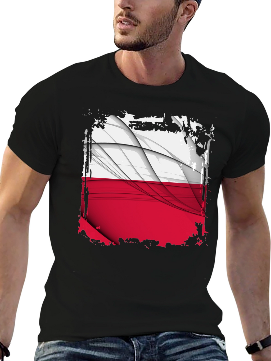 Poland Flag Graphic Black T-Shirt