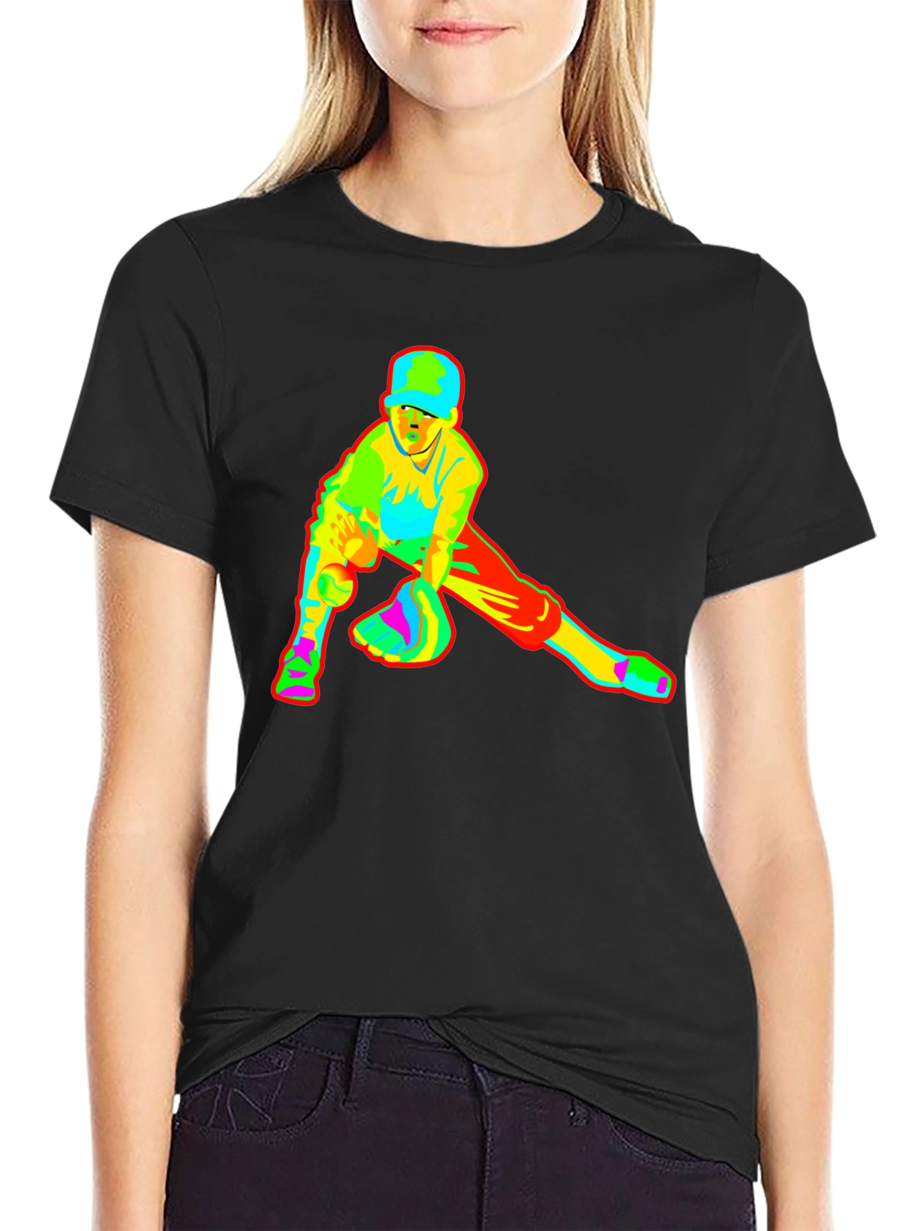 Baseball Player Graphic Black T-Shirt
