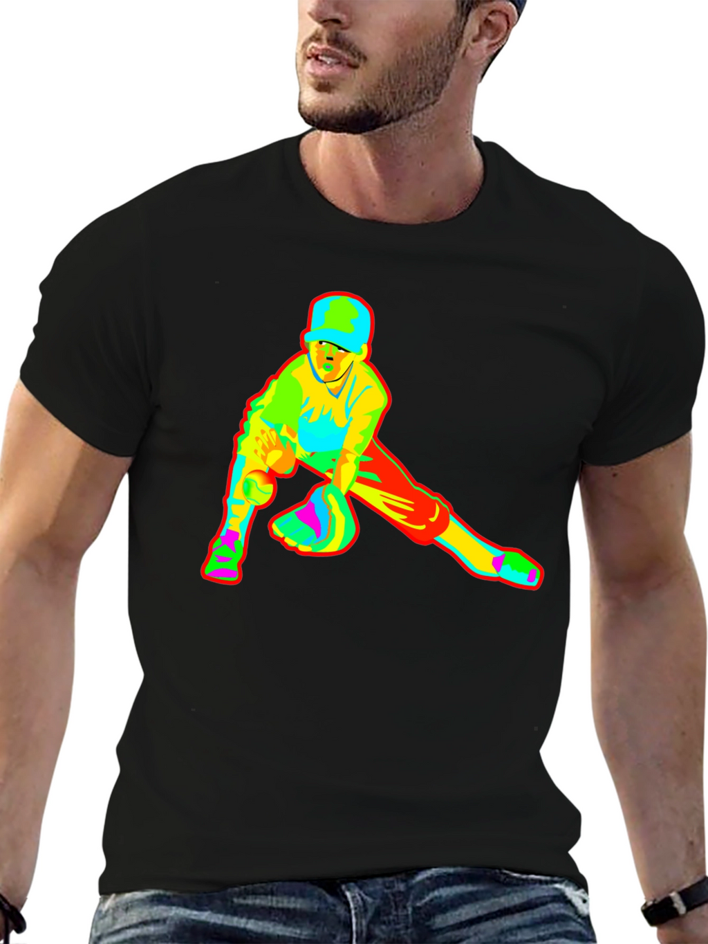 Baseball Player Graphic Black T-Shirt
