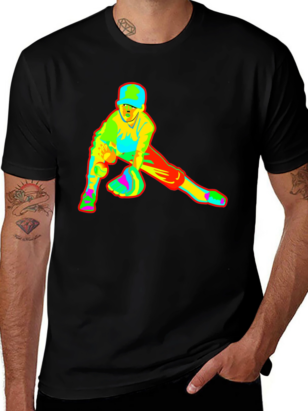 Baseball Player Graphic Black T-Shirt