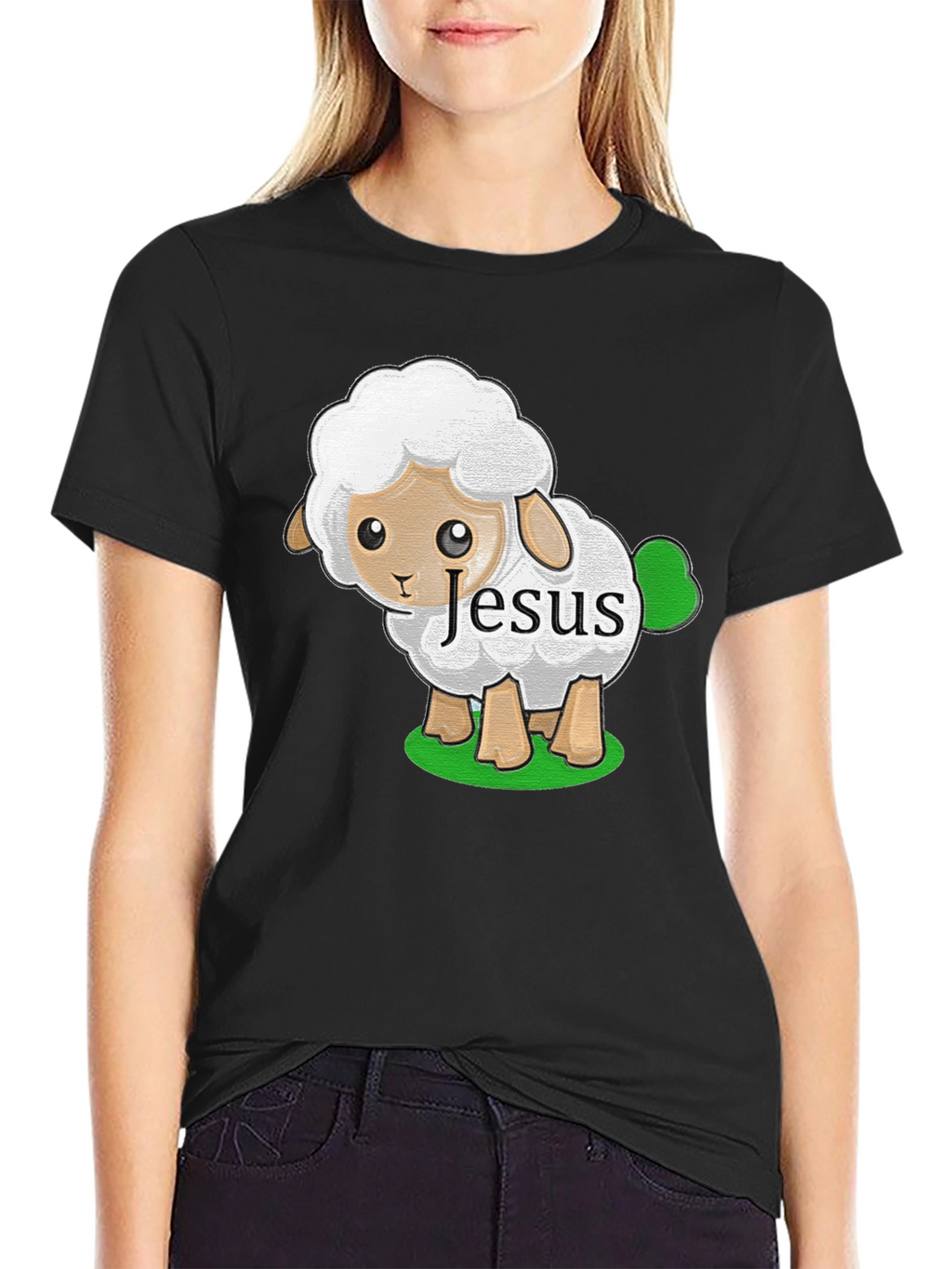 Cute Jesus Sheep T-Shirt - Black Cotton Tee