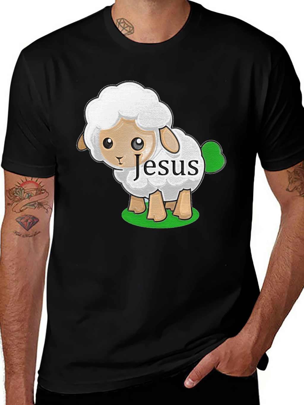 Cute Jesus Sheep T-Shirt - Black Cotton Tee