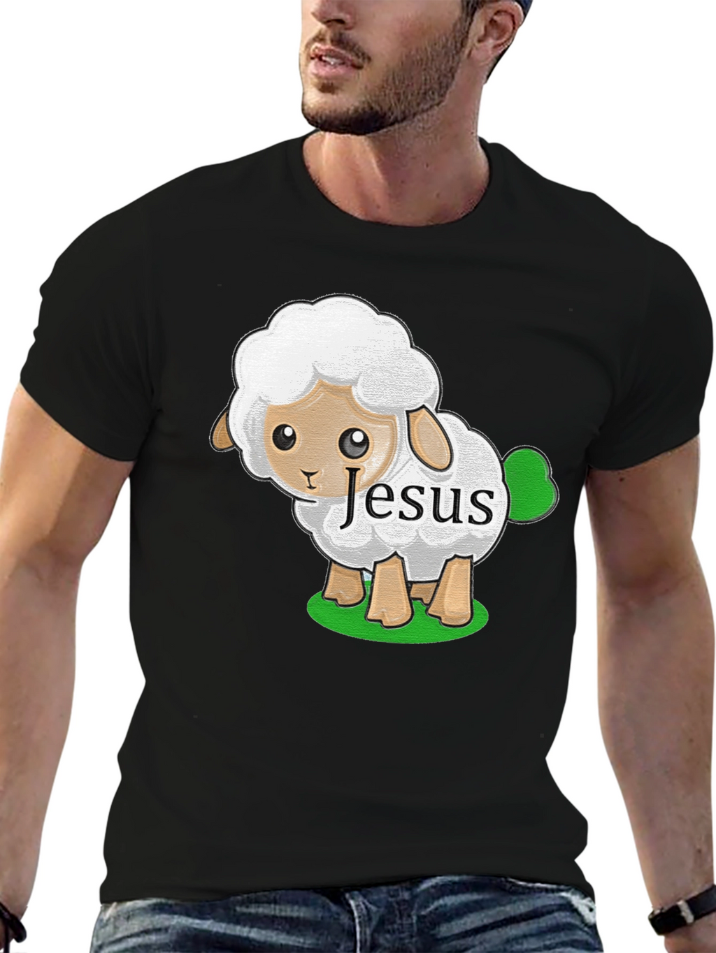 Cute Jesus Sheep T-Shirt - Black Cotton Tee