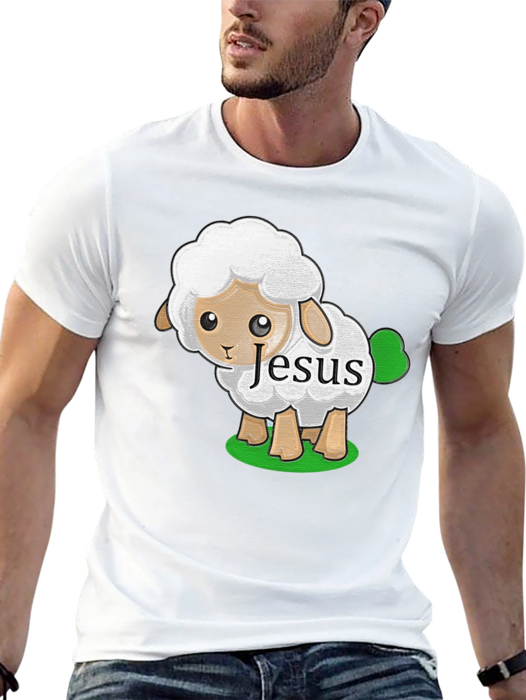 Cute Jesus Sheep T-Shirt - Black Cotton Tee