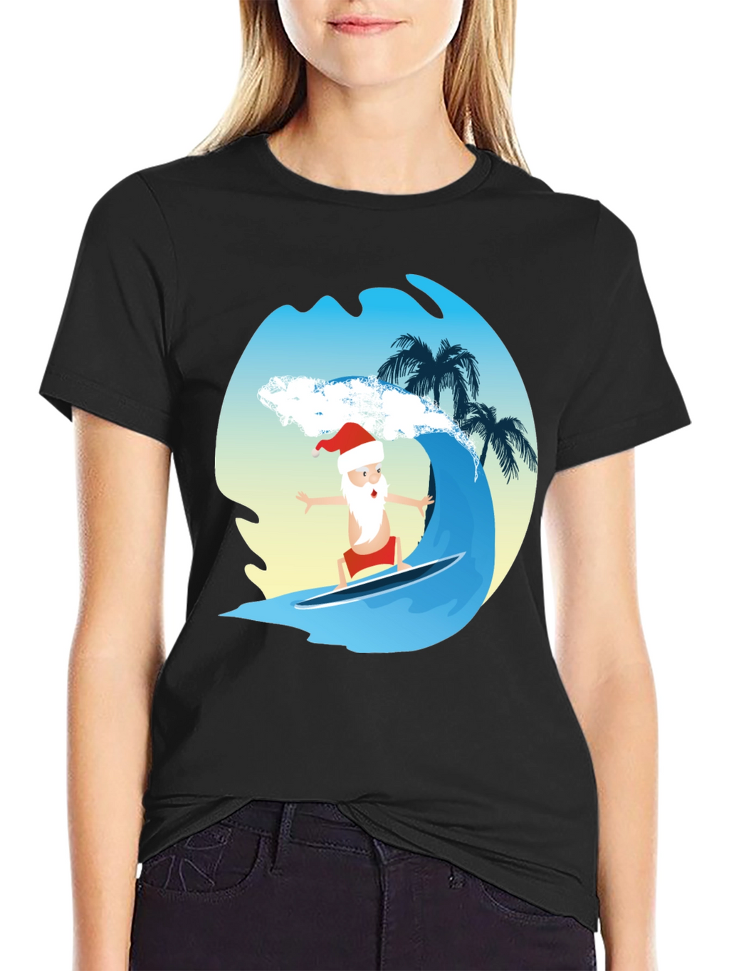 Surfing Santa Graphic Tee - Holiday Fun