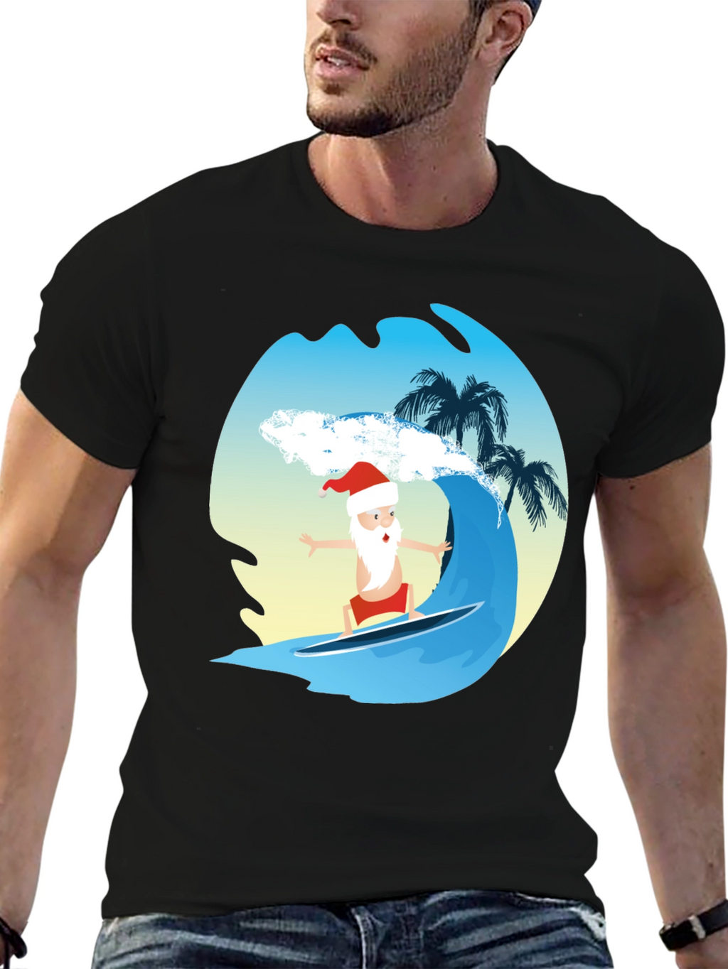 Surfing Santa Graphic Tee - Holiday Fun