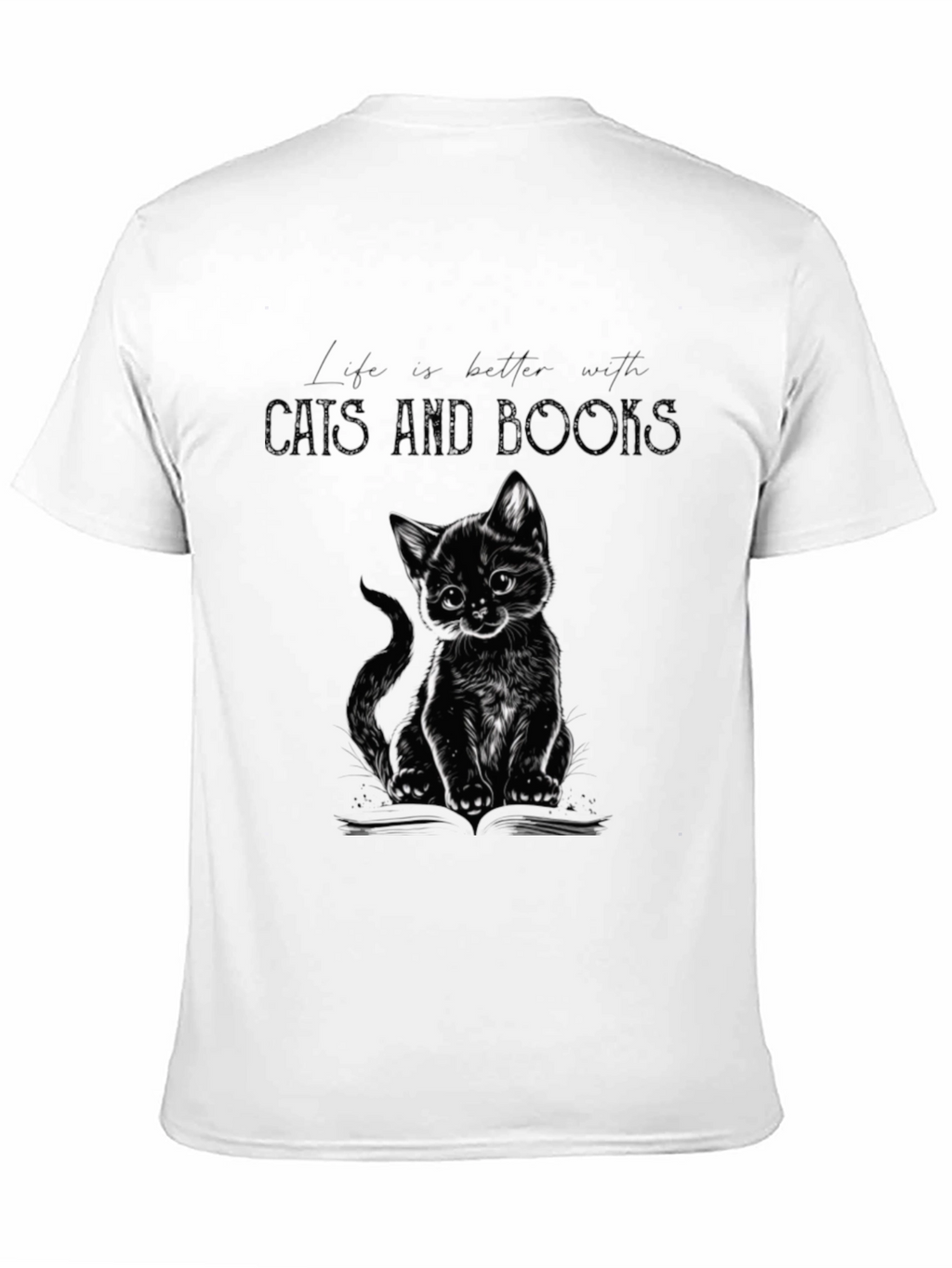 Cat and Books Graphic Tee