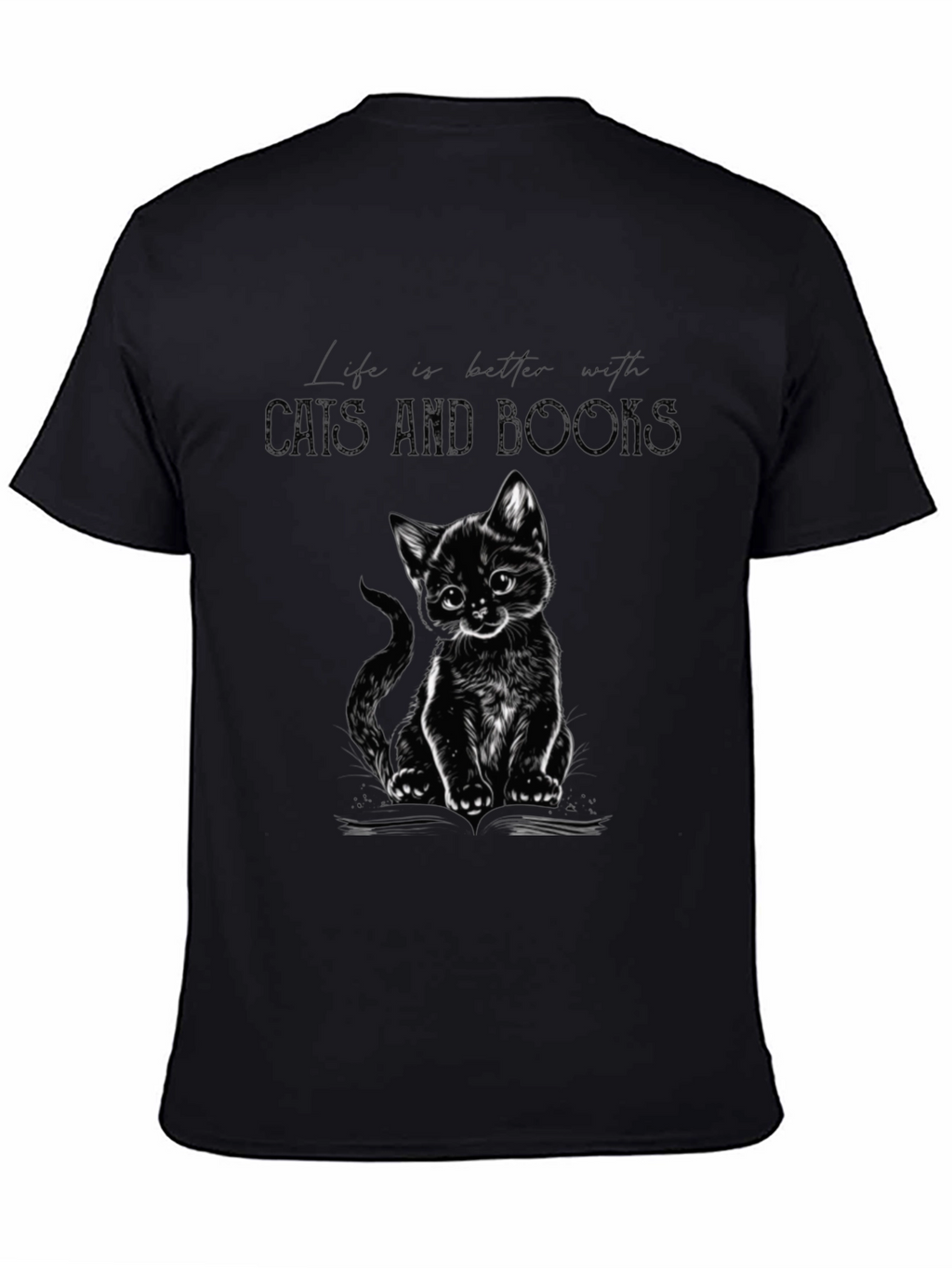 Cat and Books Graphic Tee