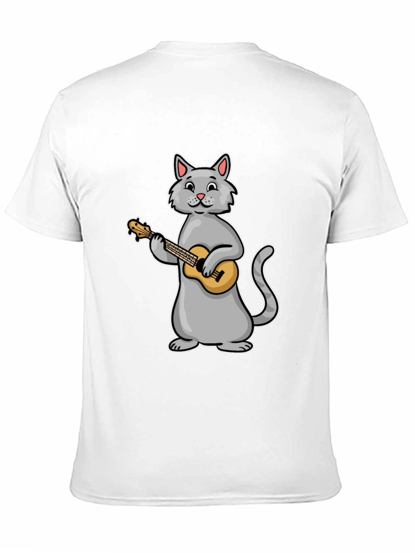 Cat Playing Ukulele Graphic Tee - Black Cotton T-Shirt