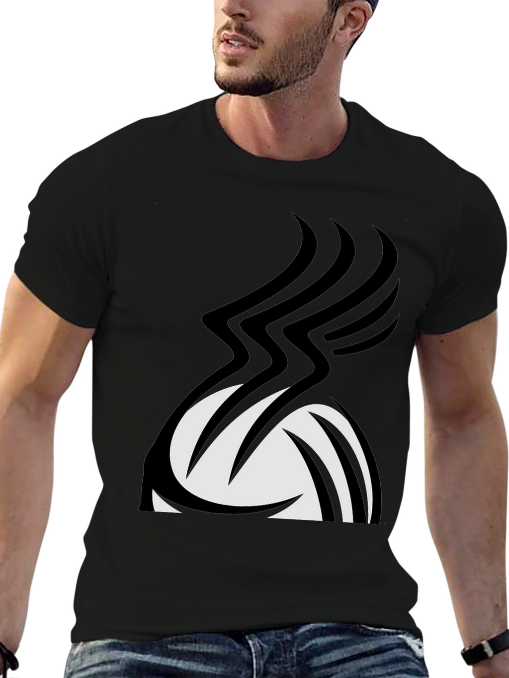 Stylish Black Graphic Tee - Abstract Volleyball Design