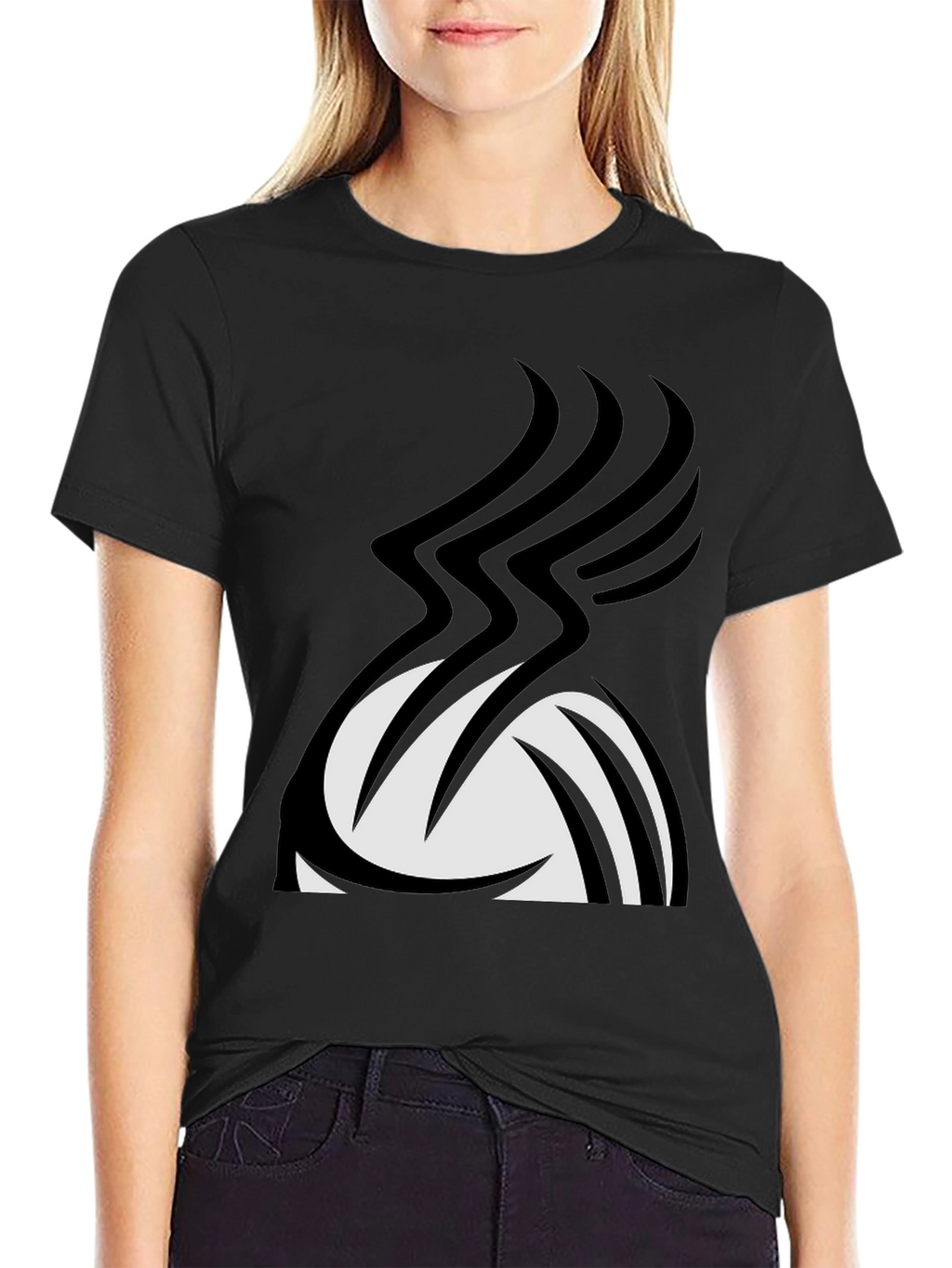 Stylish Black Graphic Tee - Abstract Volleyball Design