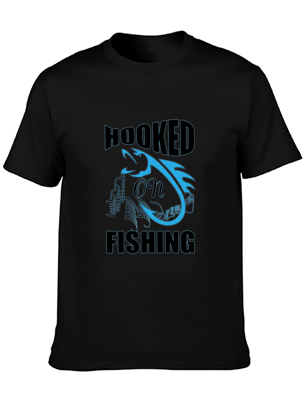 Hooked on Fishing Graphic Tee - Black Cotton T-Shirt