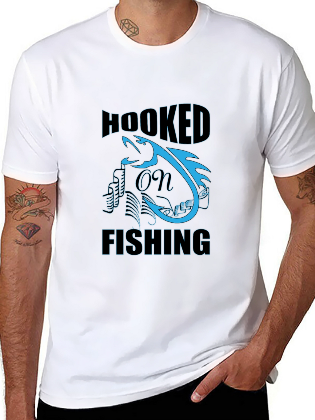 Hooked on Fishing Graphic Tee - Black Cotton T-Shirt