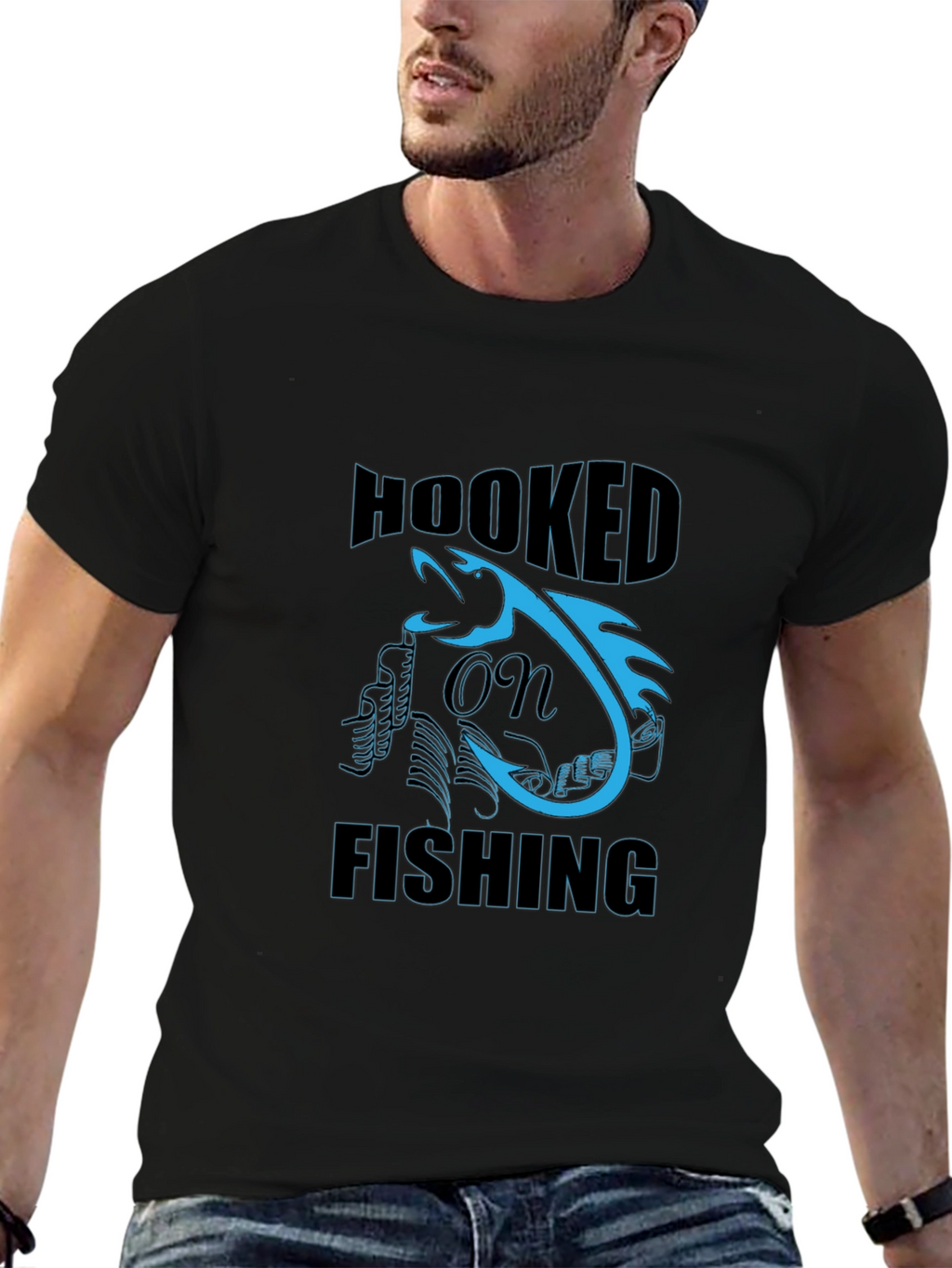 Hooked on Fishing Graphic Tee - Black Cotton T-Shirt