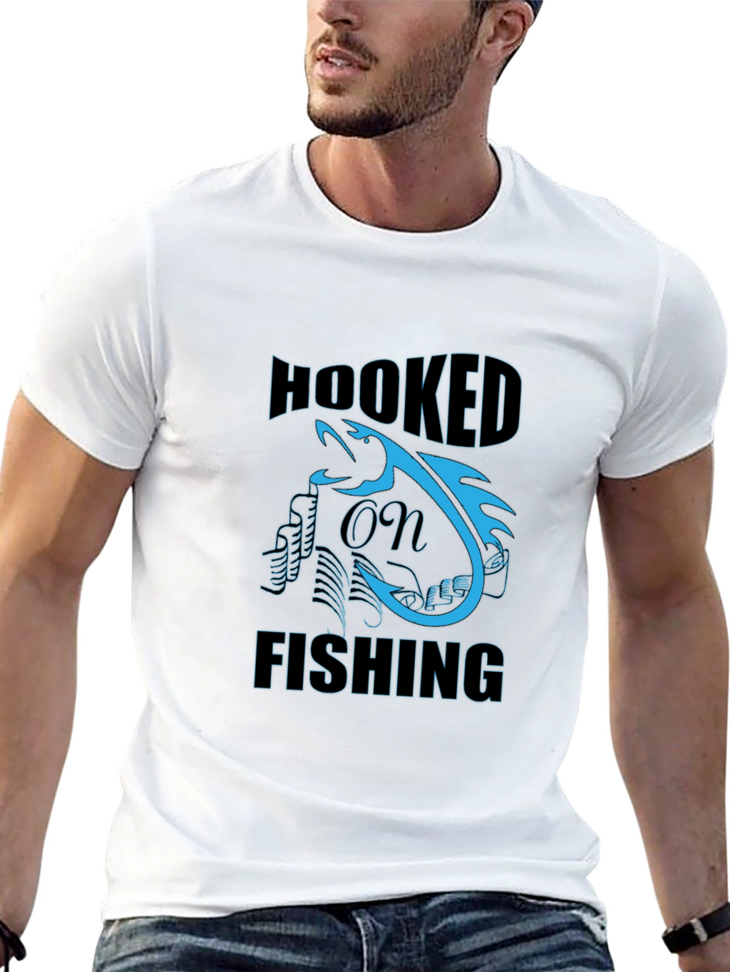Hooked on Fishing Graphic Tee - Black Cotton T-Shirt