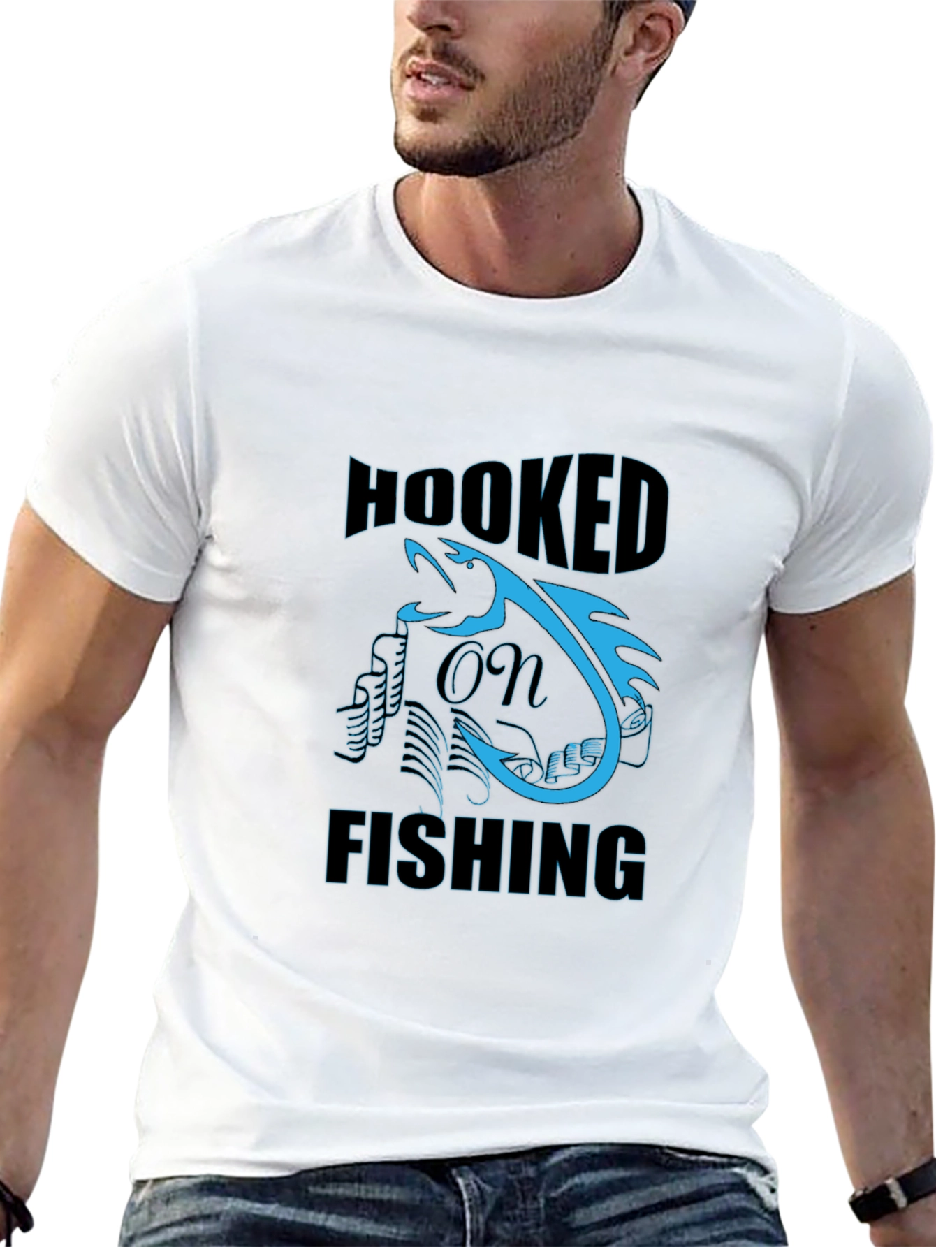 Hooked on Fishing Graphic Tee - Black Cotton T-Shirt