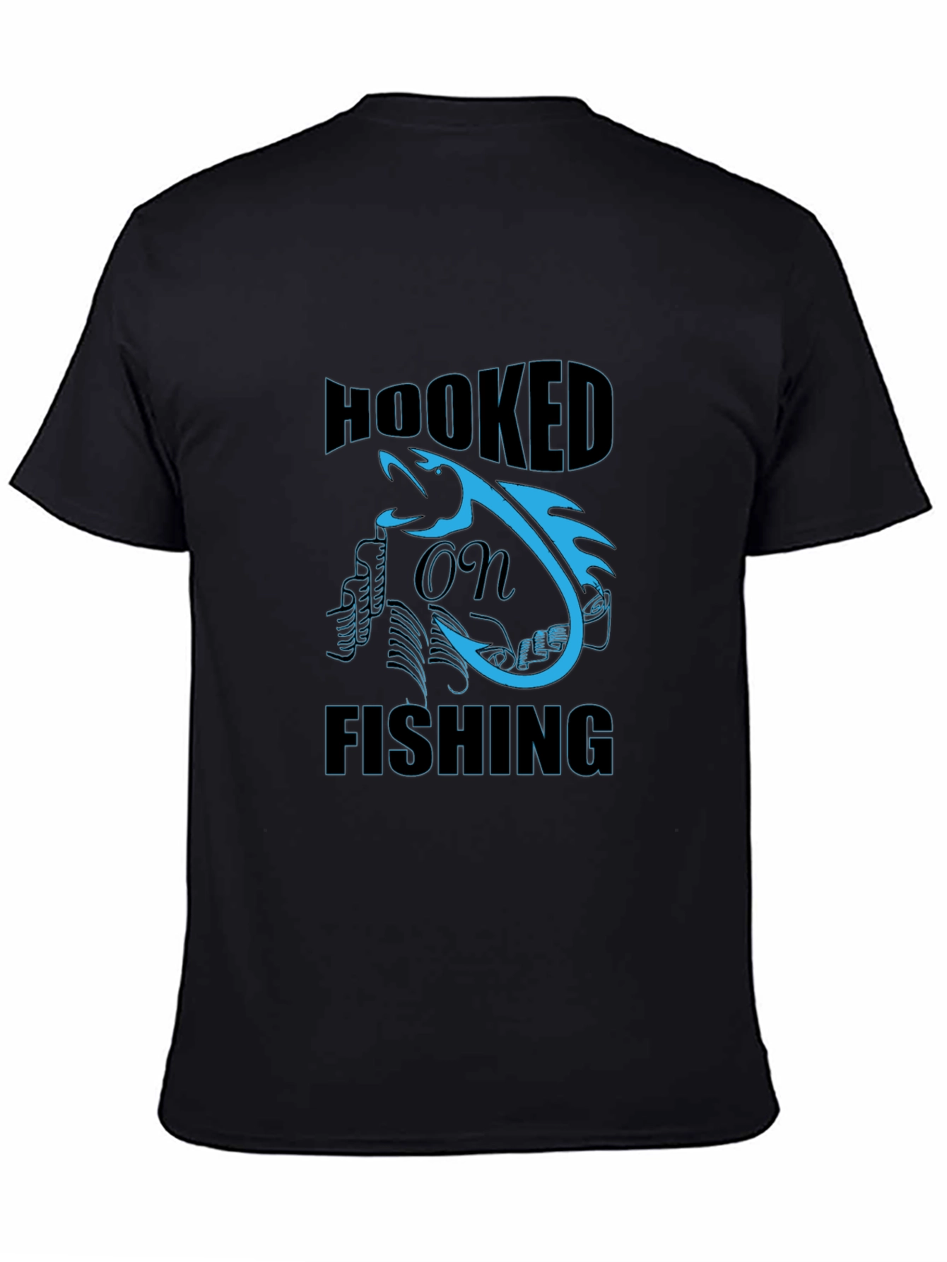 Hooked on Fishing Graphic Tee - Black Cotton T-Shirt