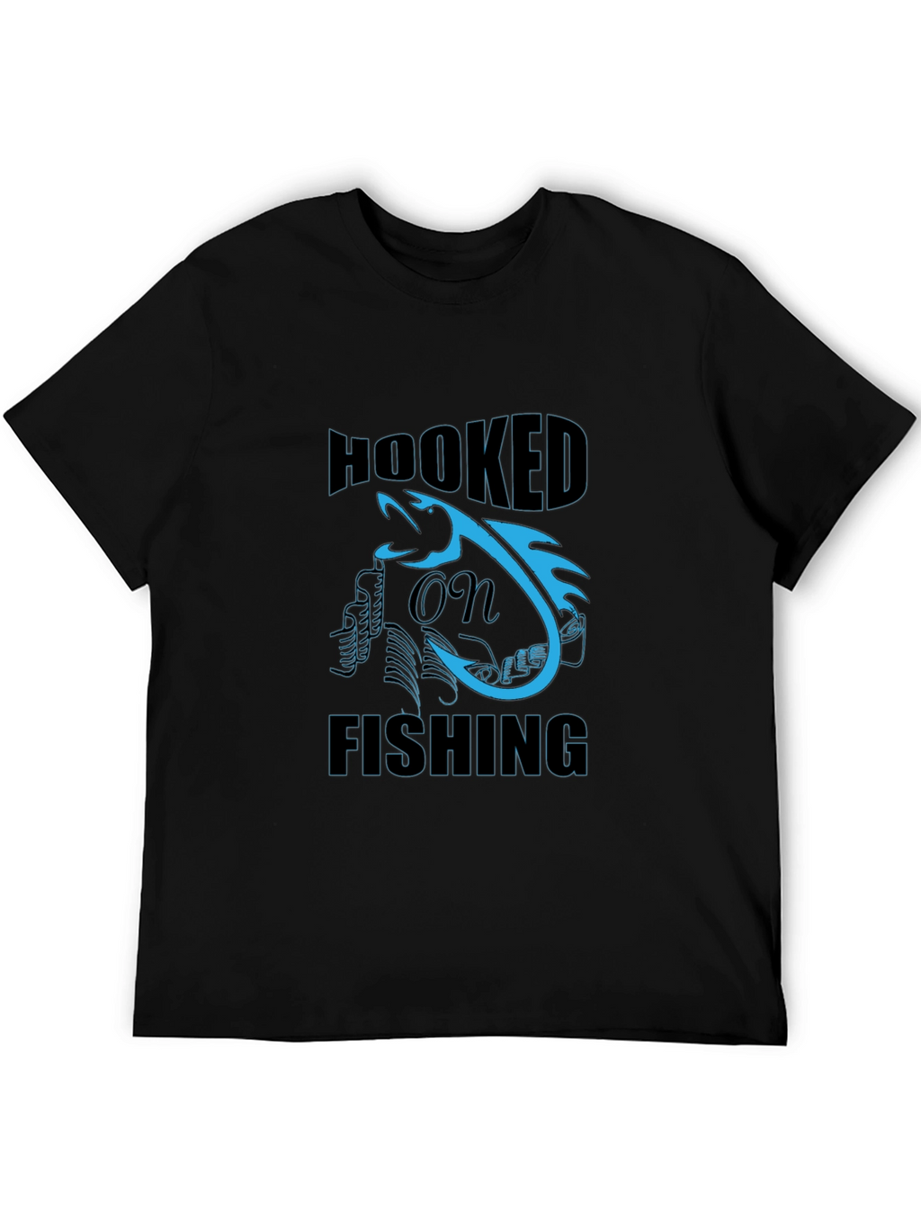 Hooked on Fishing Graphic Tee - Black Cotton T-Shirt