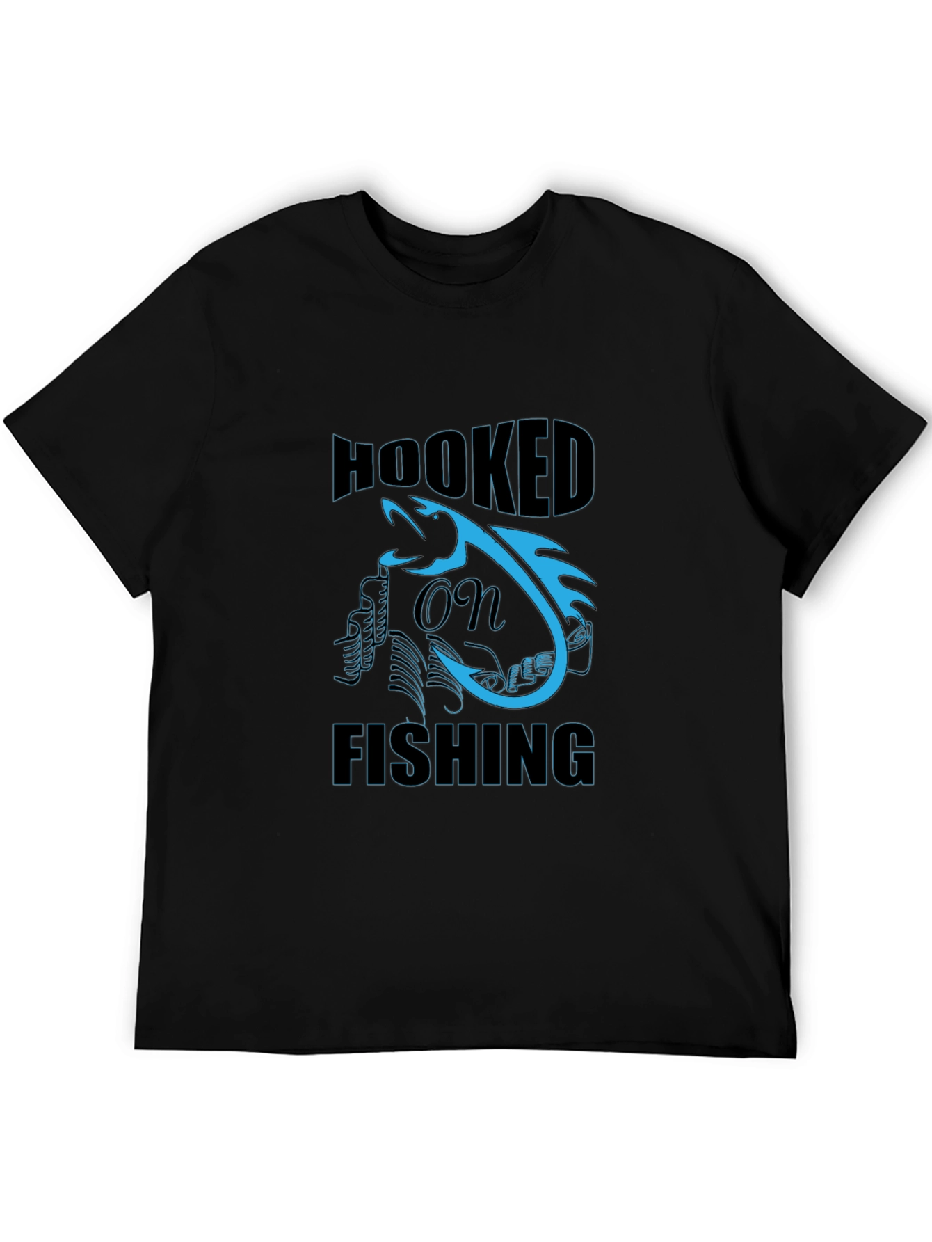 Hooked on Fishing Graphic Tee - Black Cotton T-Shirt