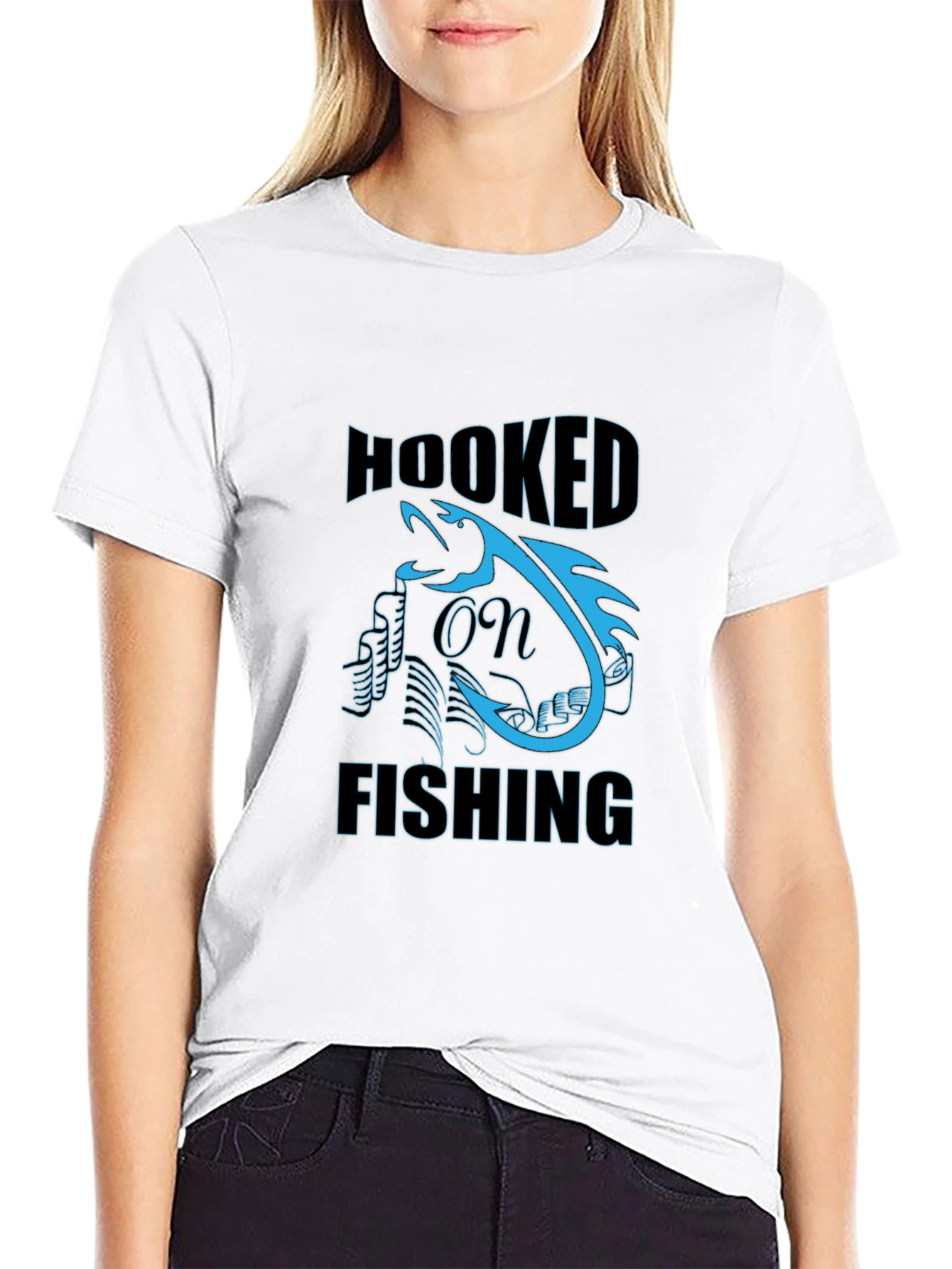 Hooked on Fishing Graphic Tee - Black Cotton T-Shirt