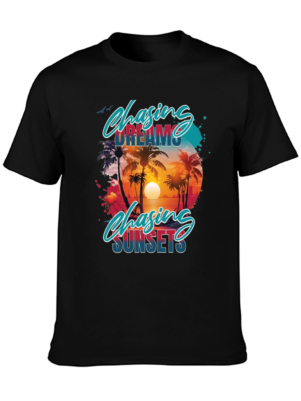 Chasing Dreams & Sunsets Black Graphic Tee